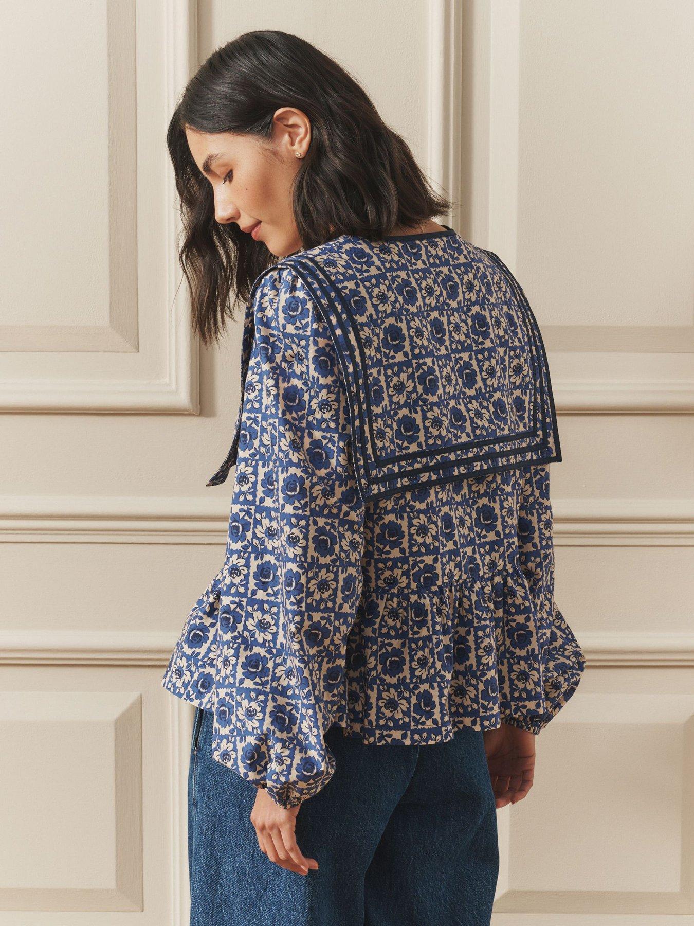 Image 2 of 4 of Laura Ashley Beeton Sailor Collar Blouse - Navy