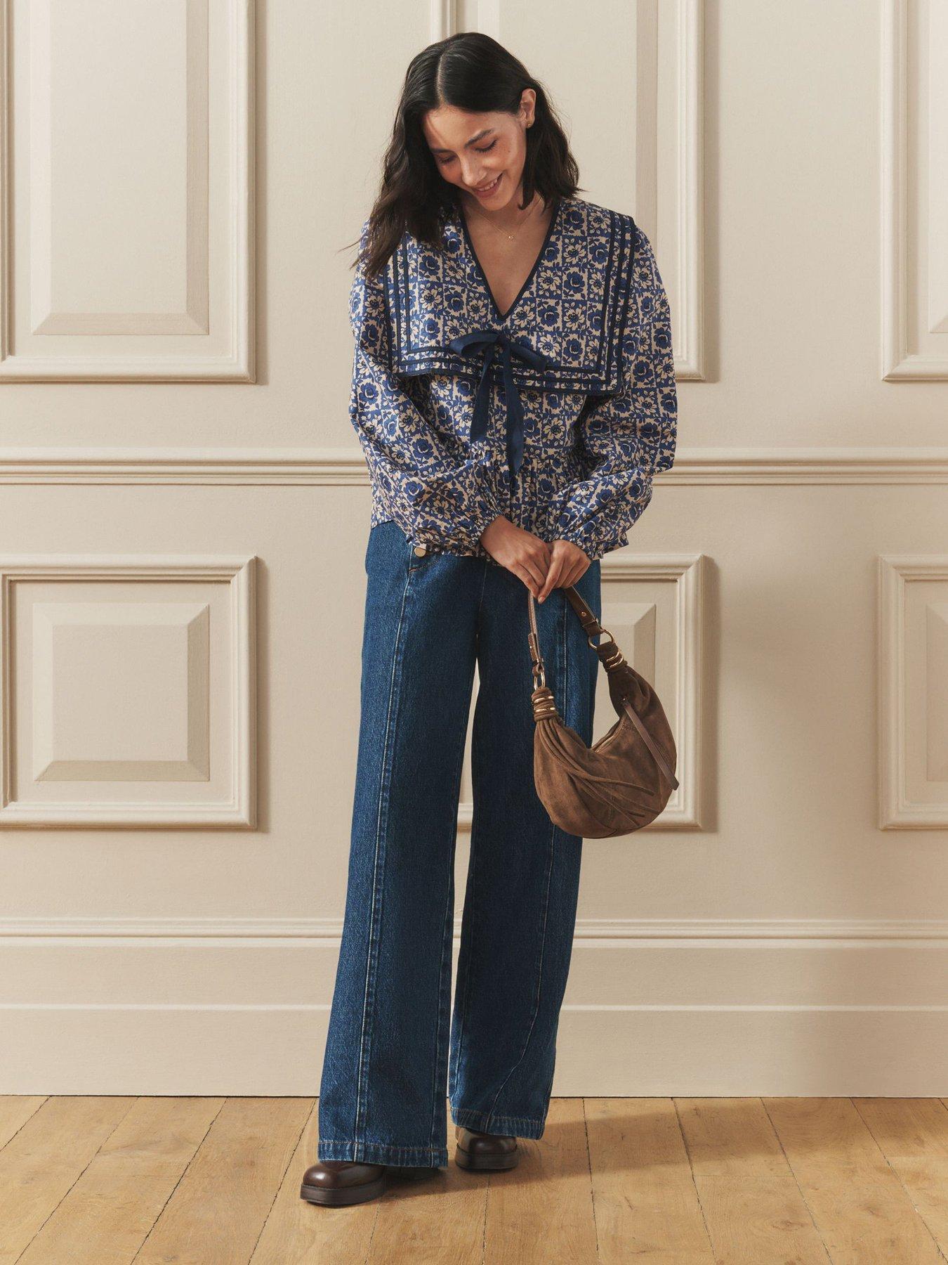 Image 3 of 4 of Laura Ashley Beeton Sailor Collar Blouse - Navy