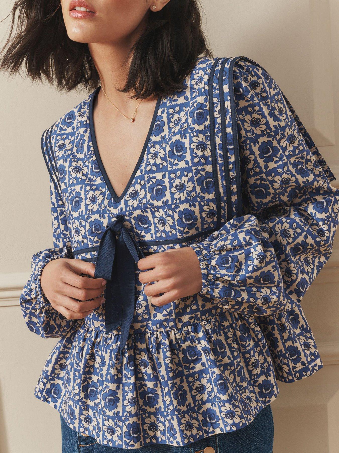 Image 4 of 4 of Laura Ashley Beeton Sailor Collar Blouse - Navy