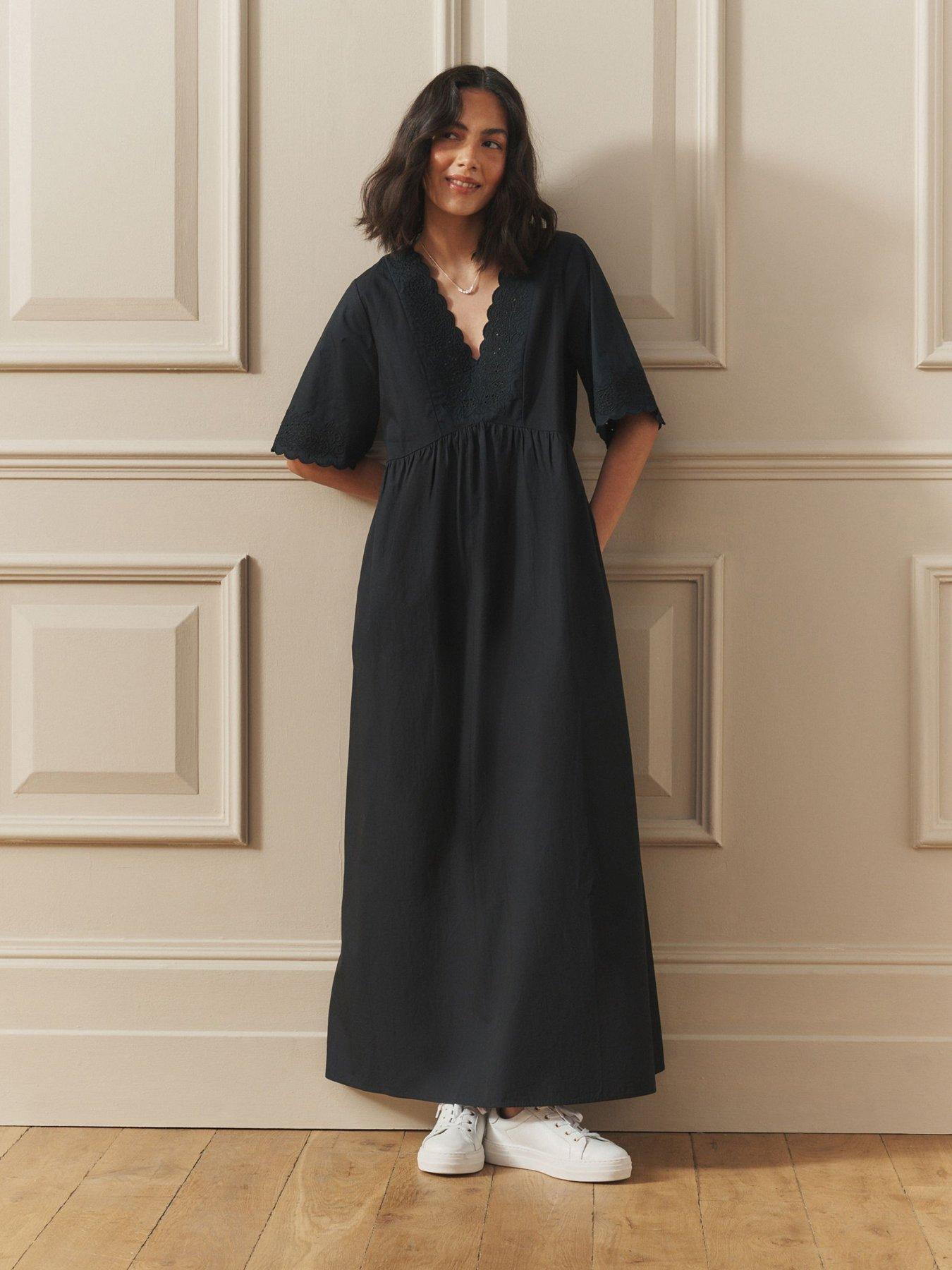 Laura Ashley Broderie Cotton Midi Dress - Black