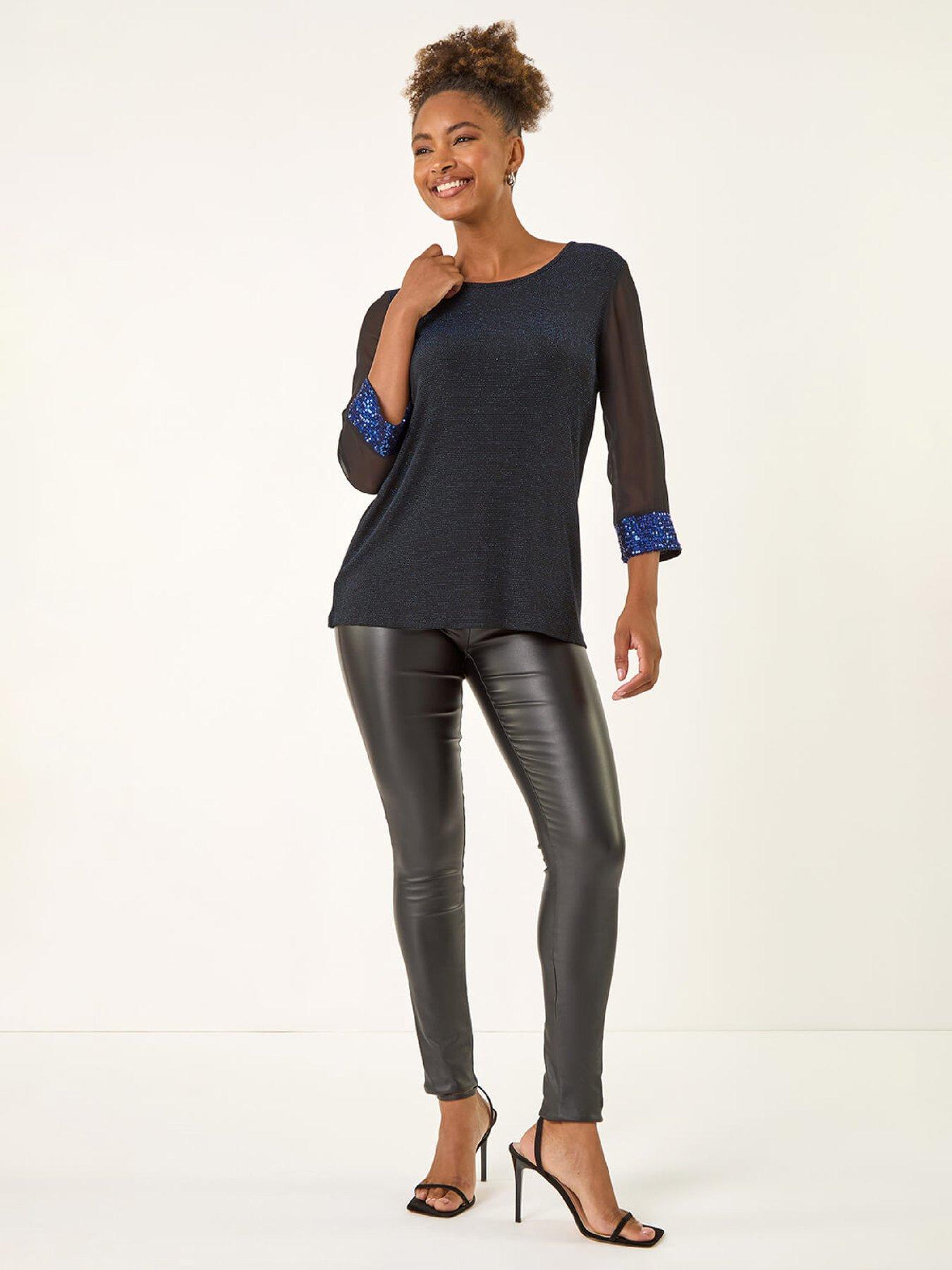 Roman Shimmer Sequin Cuff Top - Royal Blue