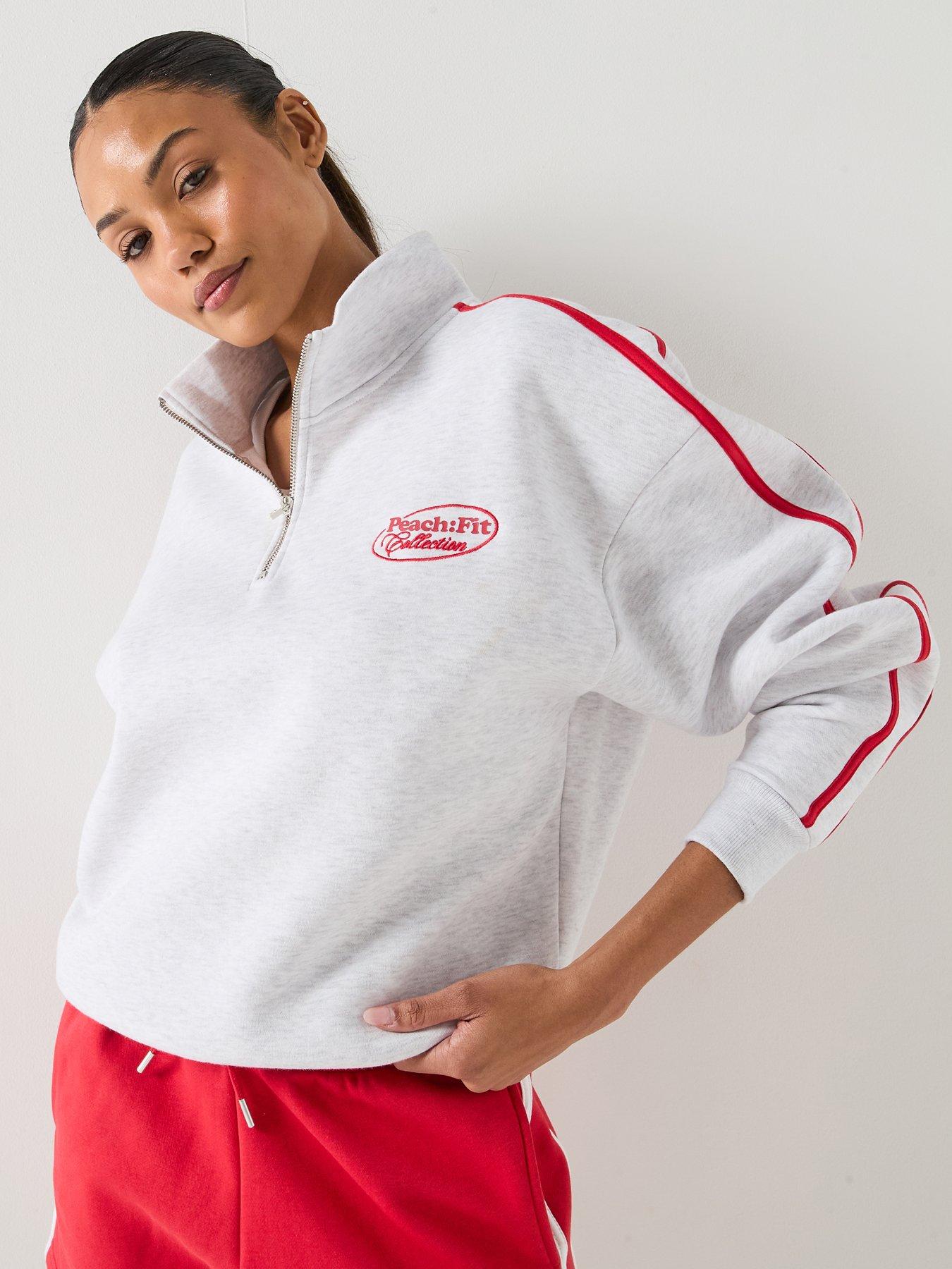 Peach Fit: Womens Cotton Poly Quarter Zip Sweatshirt - Grey