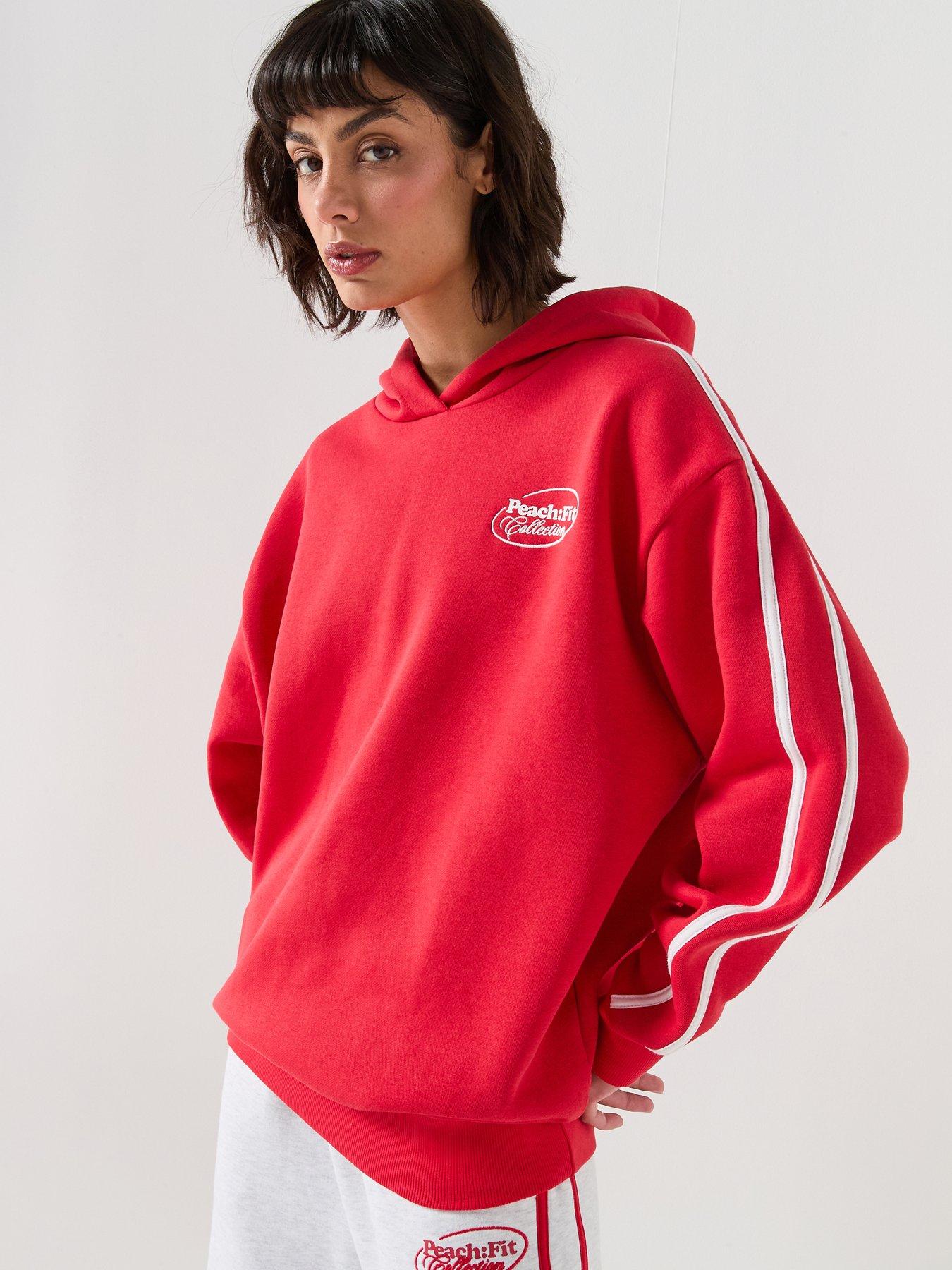 Peach Fit: Womens Cotton Poly Long Sleeve Overhead Hoodie - Red