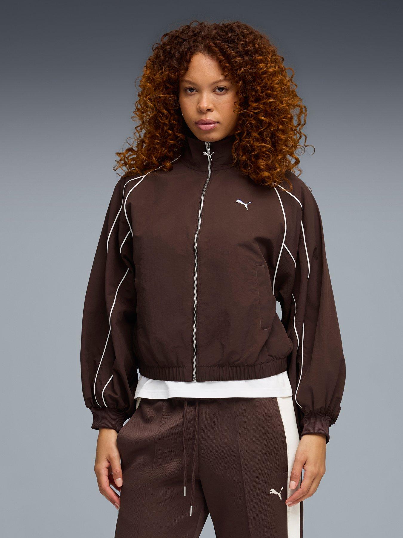 Puma: Womens T7 Balloon Sleeve Piping Relaxed Woven Track Jacket - Brown