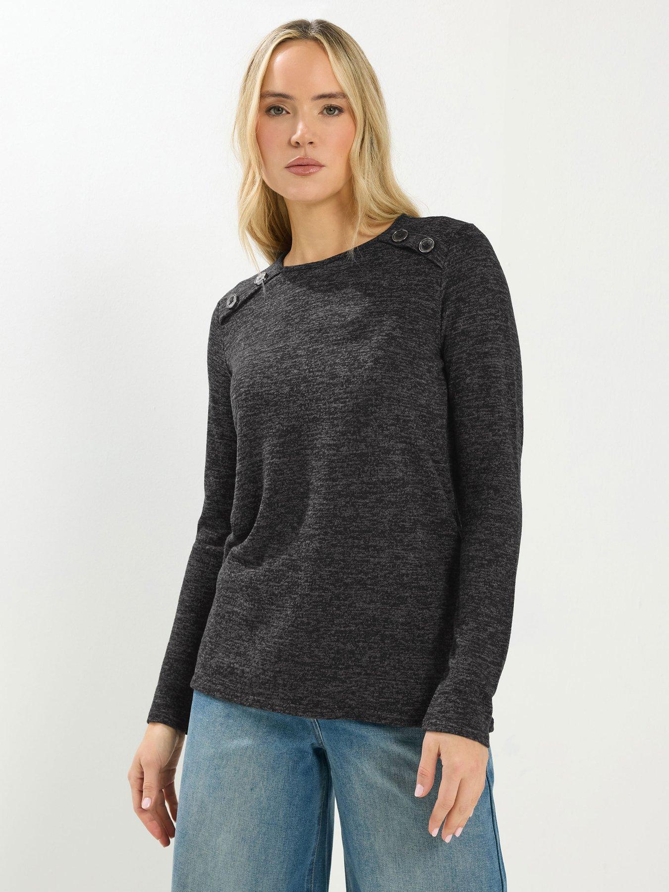 Long Tall Sally Marl Button Detail Top - Grey