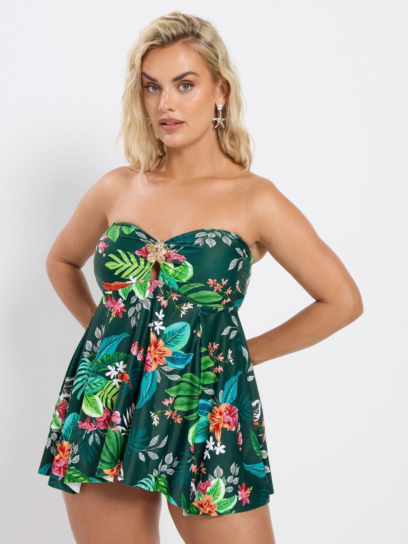 Image 5 of 6 of Yours Curve Multi Tropical Hanky Hem Tankini Top