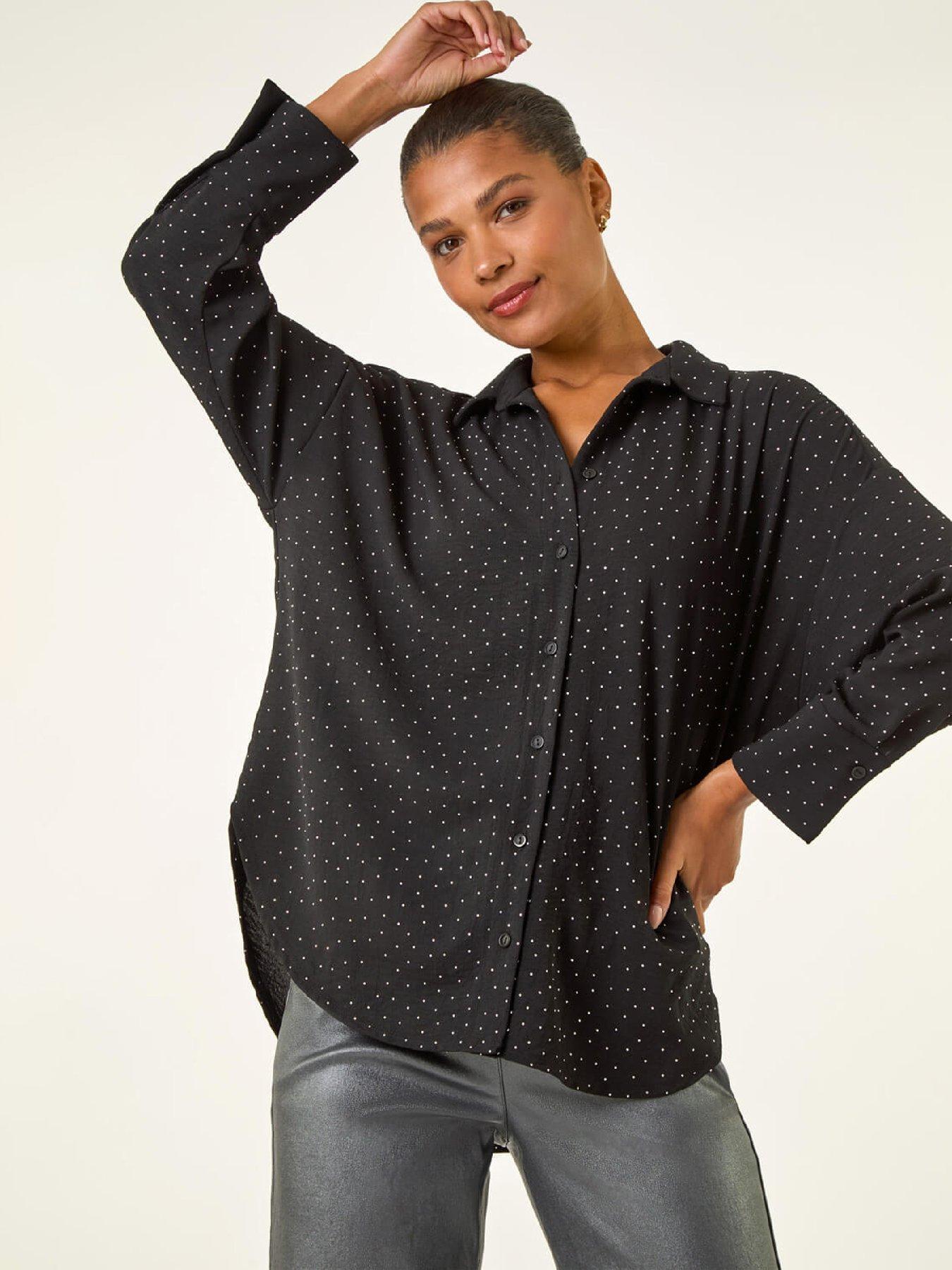 Roman Hotfix Collared Longline Shirt - Black
