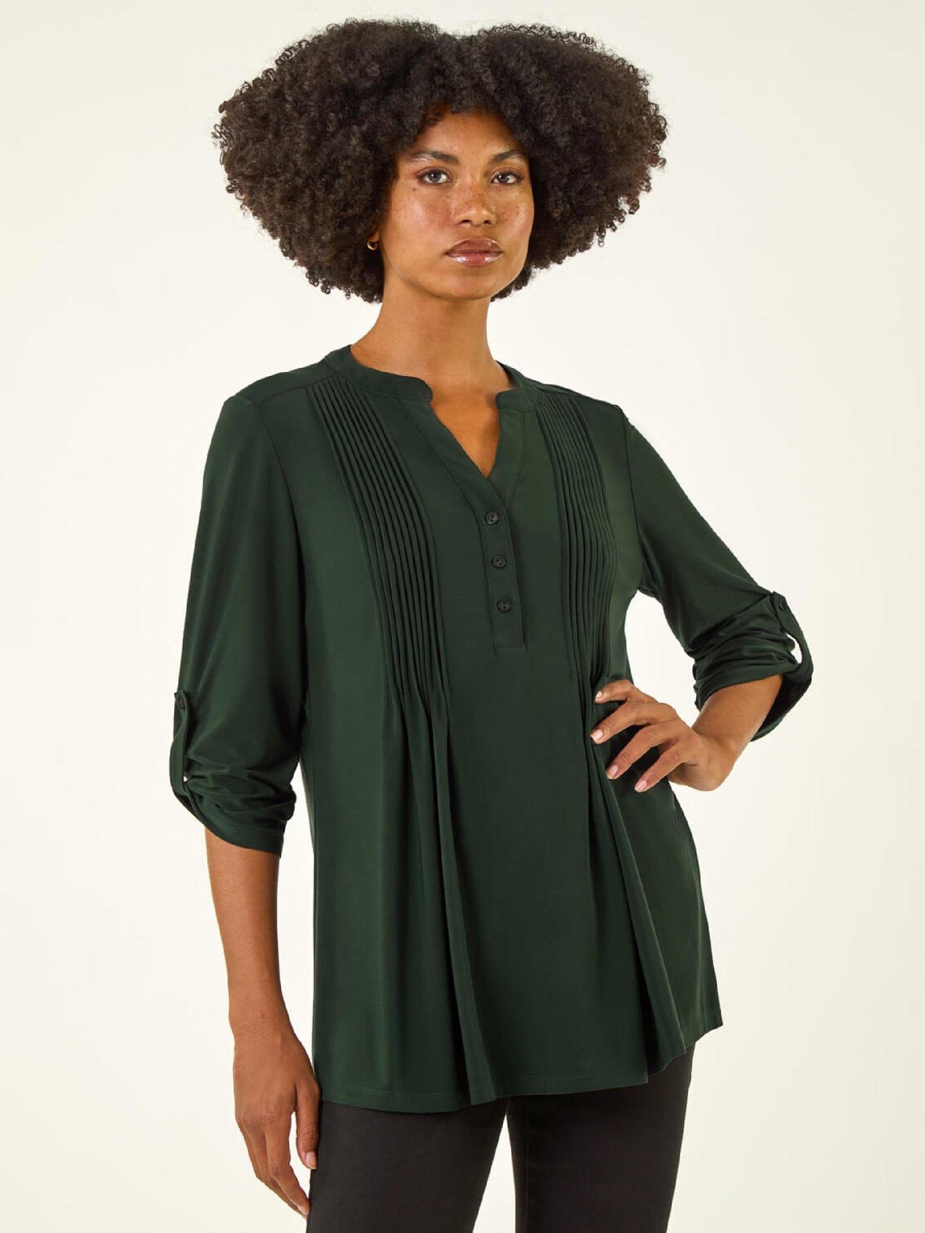 Roman Pintuck Jersey Stretch Top - Green