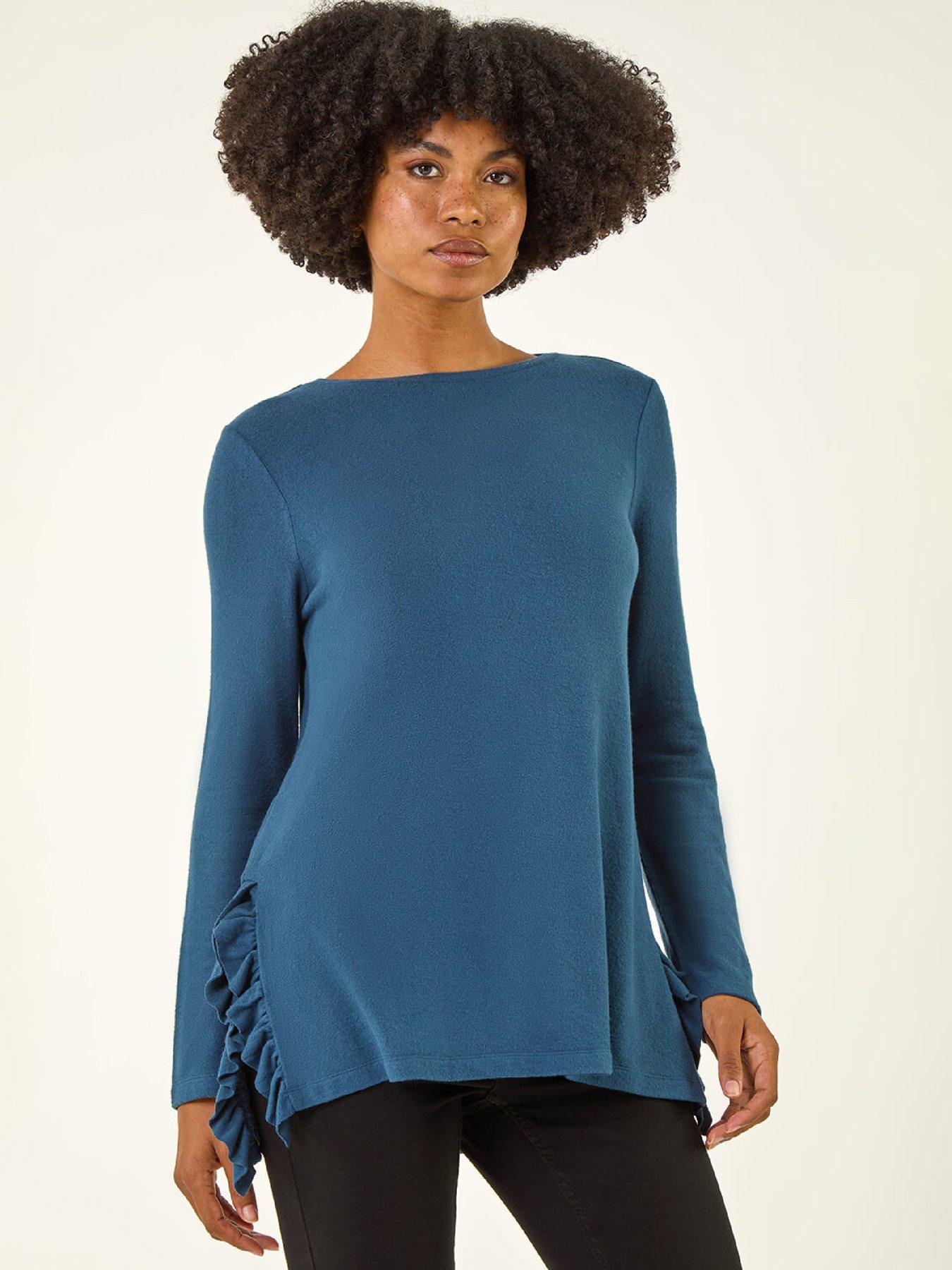 Roman Soft Touch Side Ruffle Top - Teal | Very