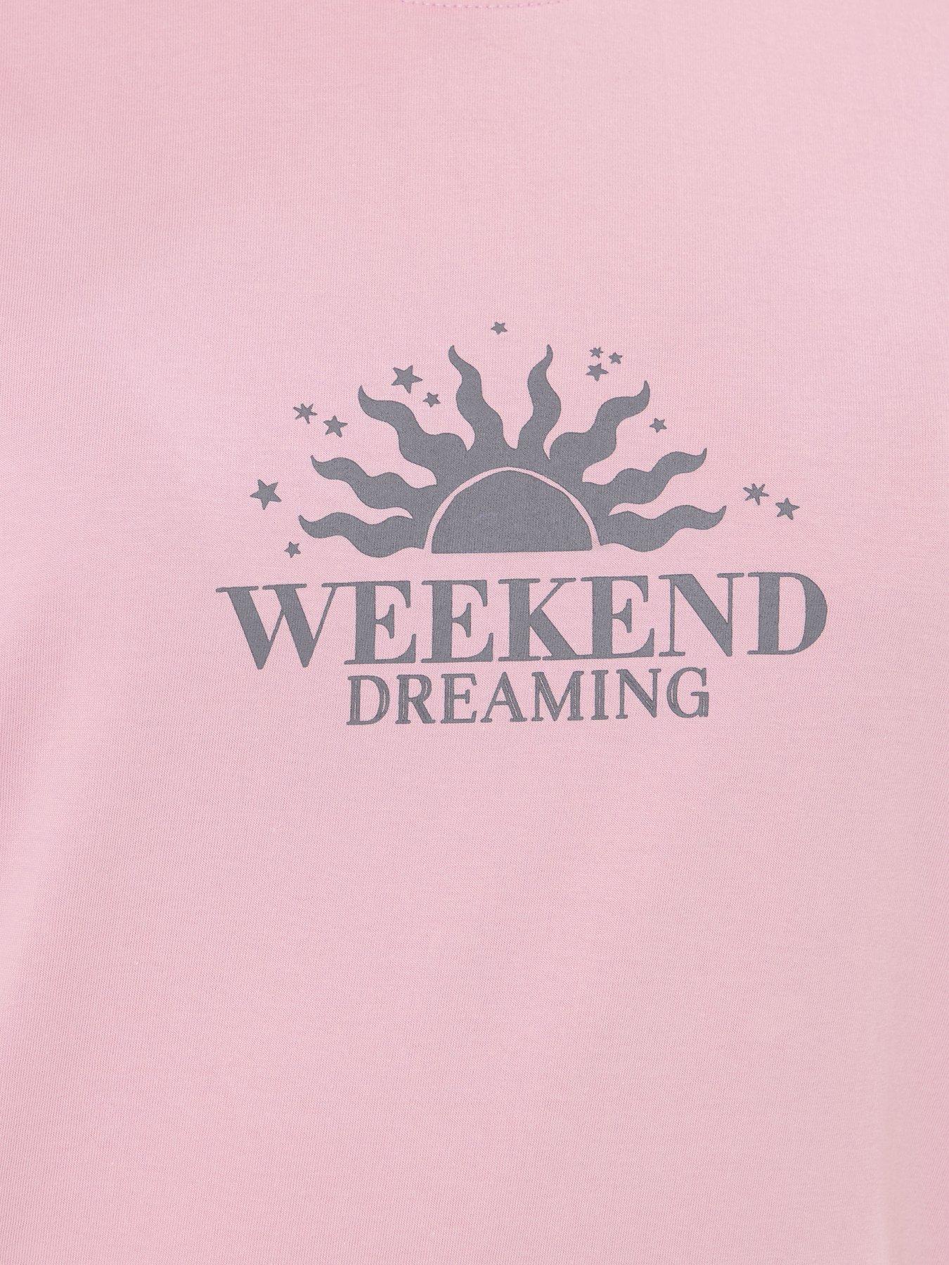 Image 5 of 6 of Long Tall Sally 'Weekend Dreaming' Short Sleeve Wide Leg Pyjama Set - Pink