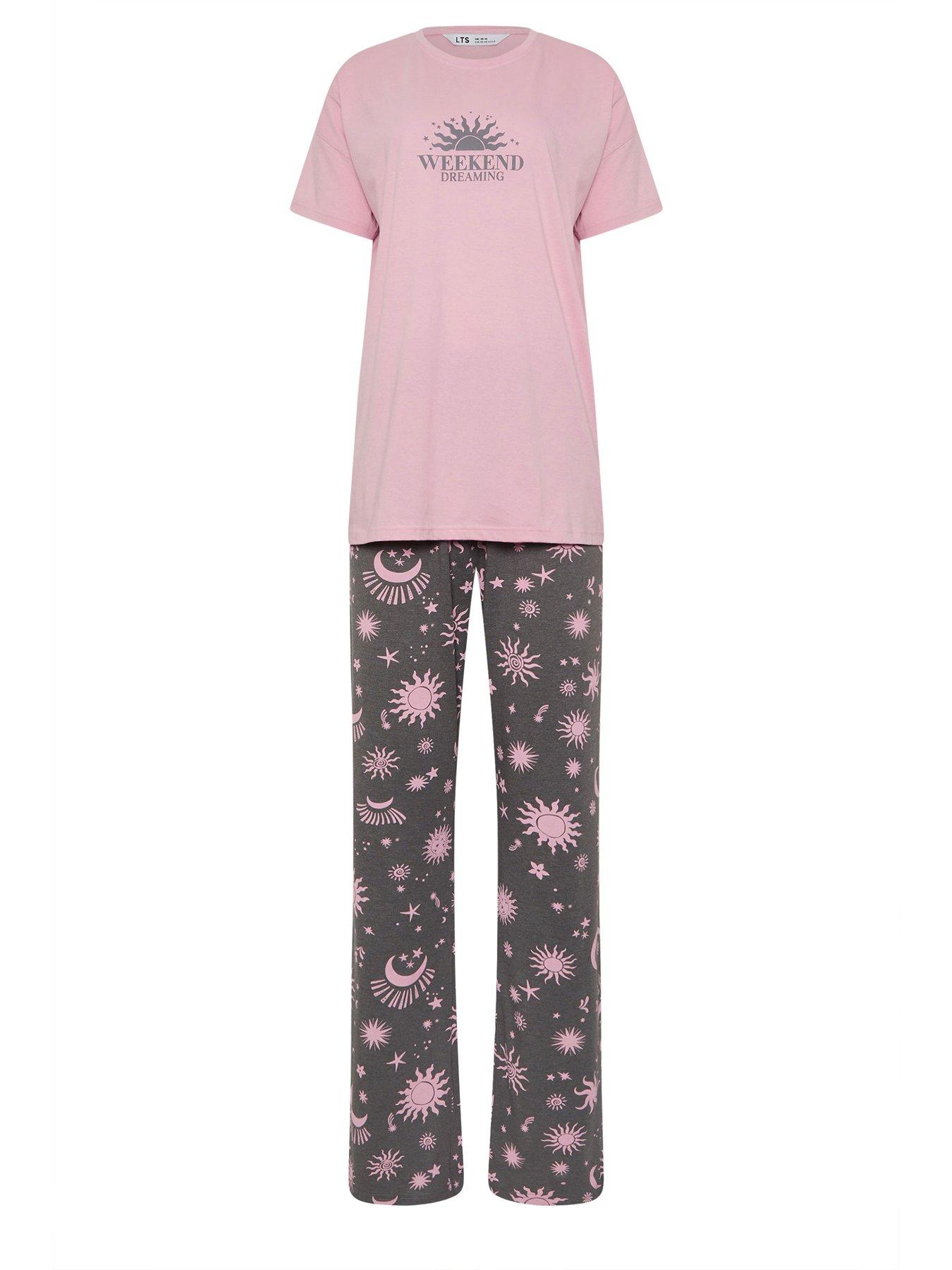 Image 6 of 6 of Long Tall Sally 'Weekend Dreaming' Short Sleeve Wide Leg Pyjama Set - Pink