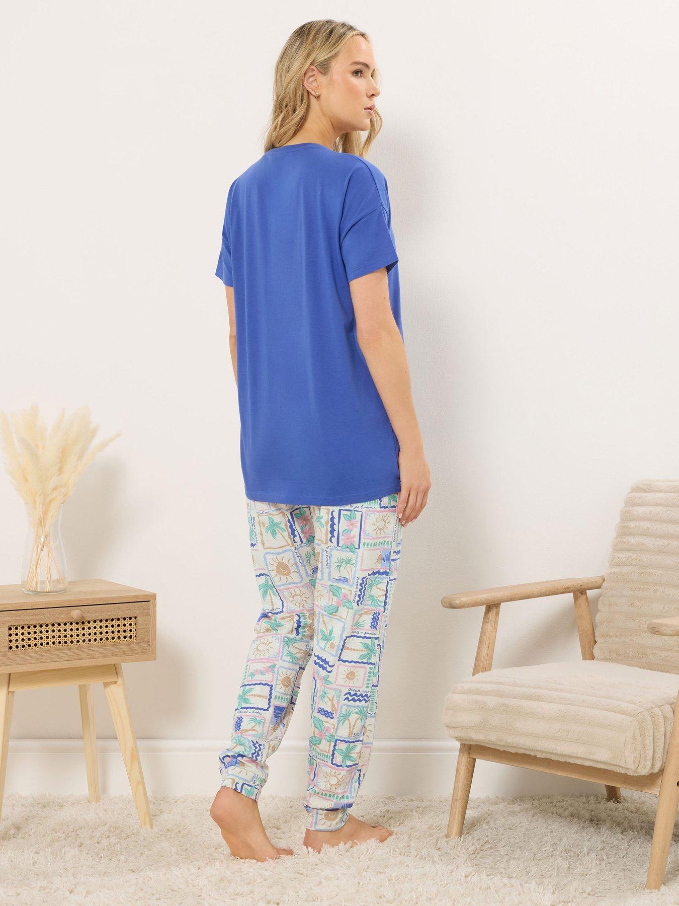 Image 3 of 5 of Long Tall Sally Postcards Short Sleeve Cuffed Leg Pyjama Set - Blue