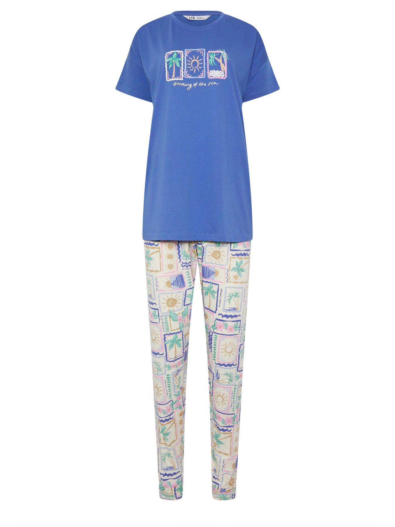 Image 5 of 5 of Long Tall Sally Postcards Short Sleeve Cuffed Leg Pyjama Set - Blue