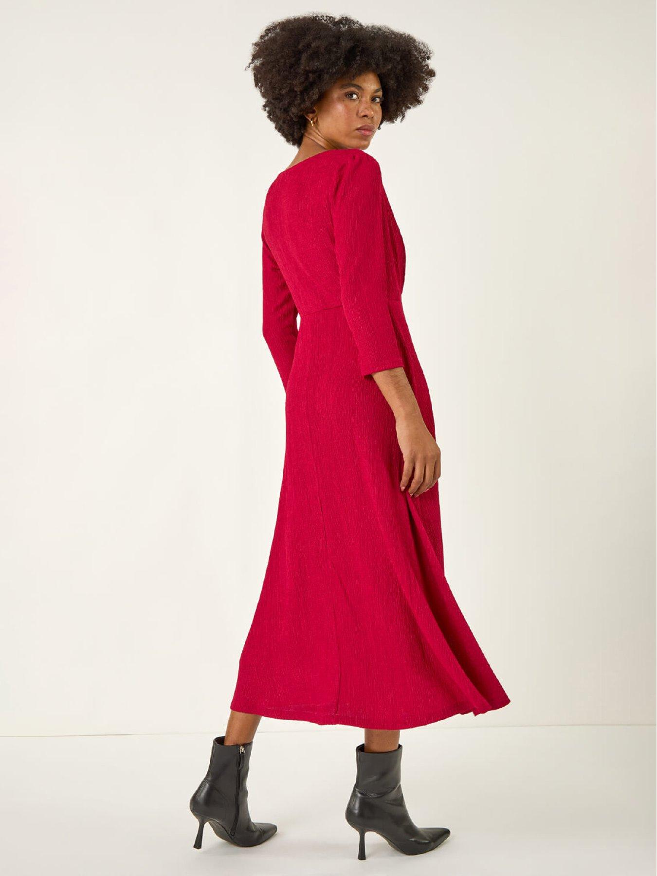 Image 2 of 5 of Roman Textured Wrap Midi Dress - Wine