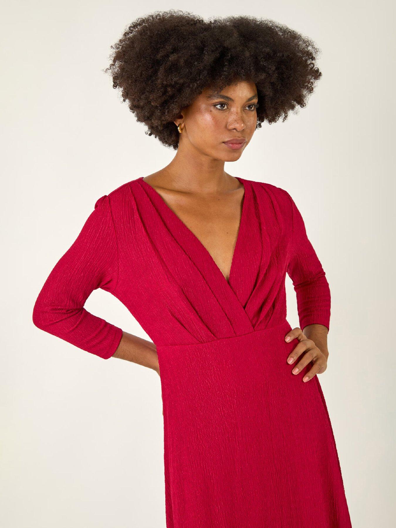 Image 4 of 5 of Roman Textured Wrap Midi Dress - Wine
