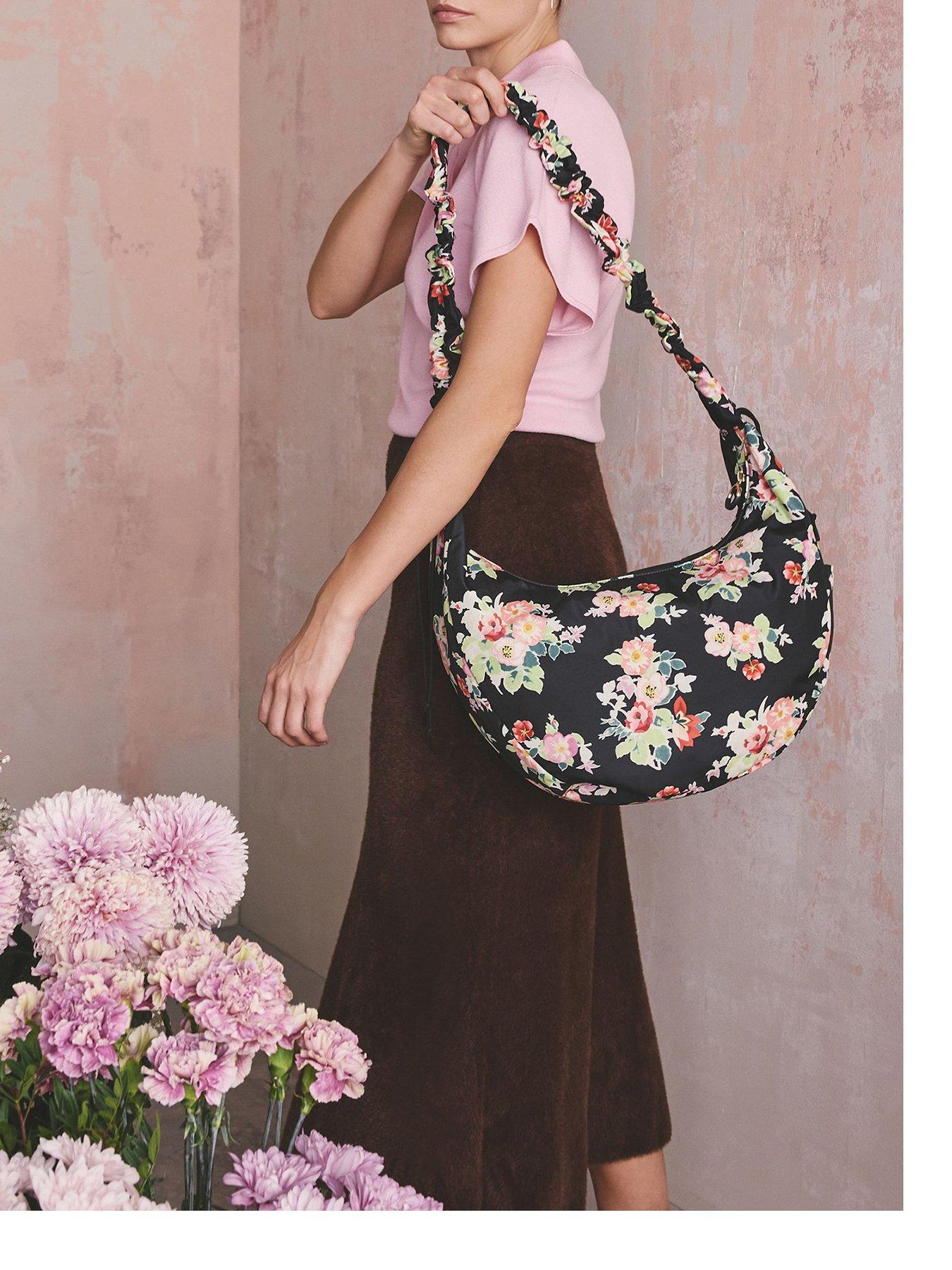 Cath Kidston Sling Xbody Archive Bunches Print Cross Body Bag - Black