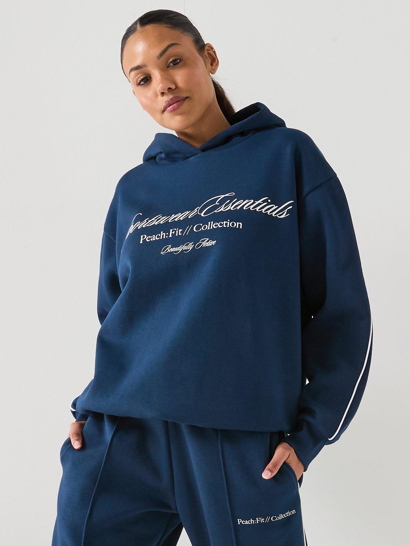 Peach Fit: Womens Cotton Poly Long Sleeve Overhead Hoodie - Navy