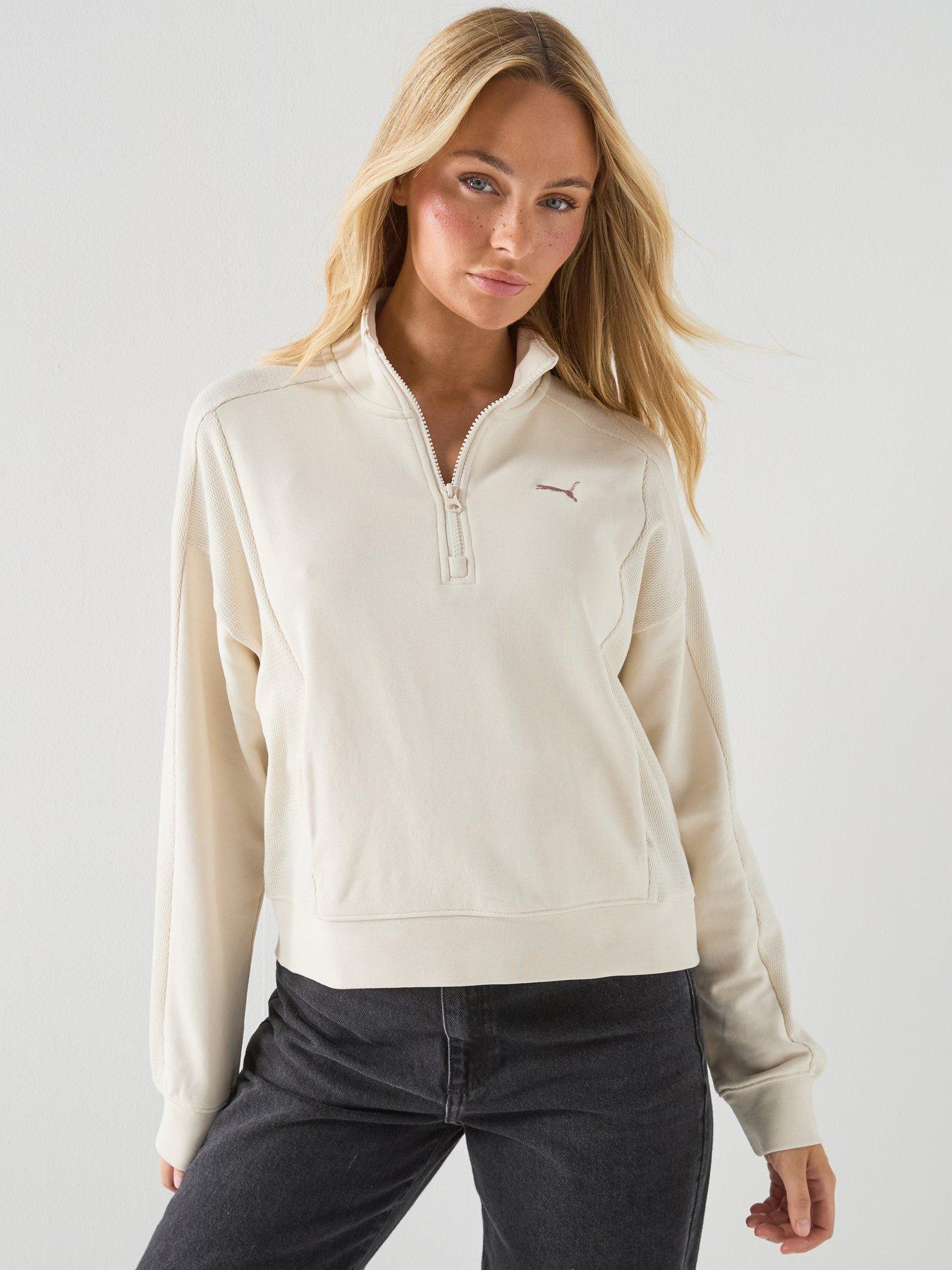 Puma: Womens Class Relaxed Half-Zip Crew - White