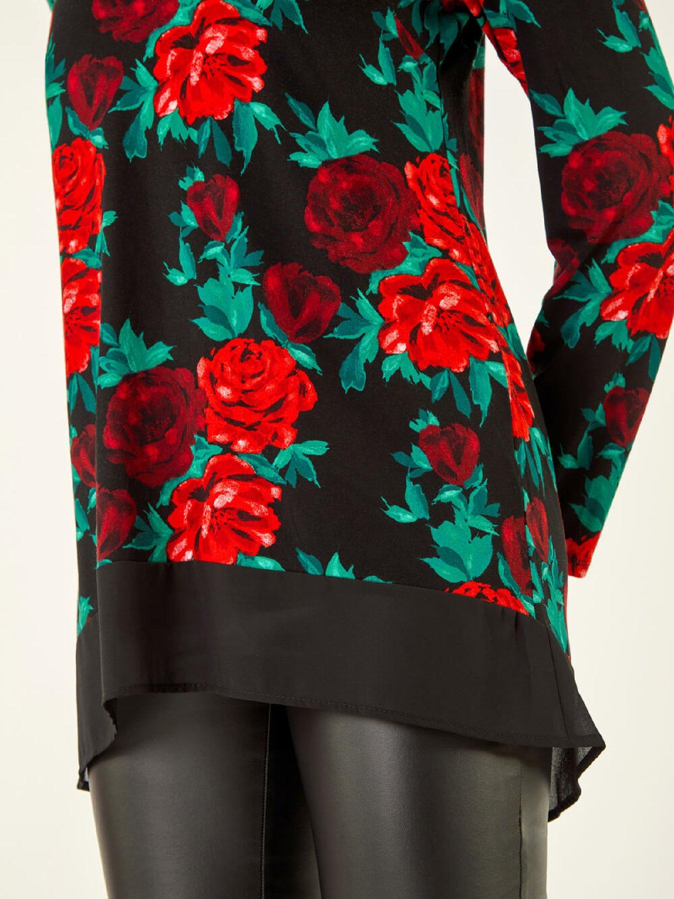 Image 5 of 5 of Roman Floral Print V-neck Chiffon Top - Red