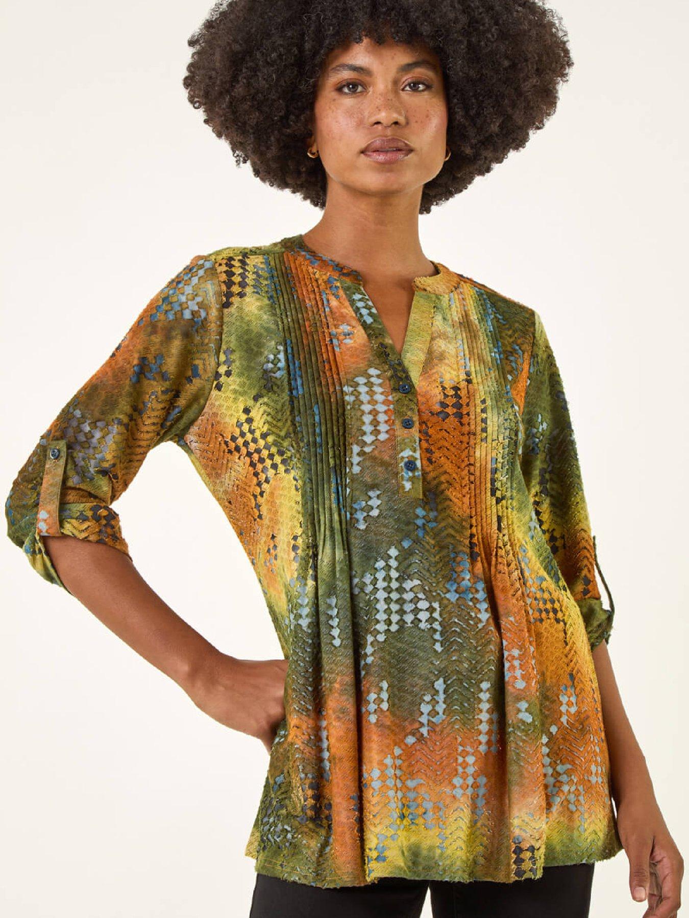 Roman Textured Burnout Print Top - Rust