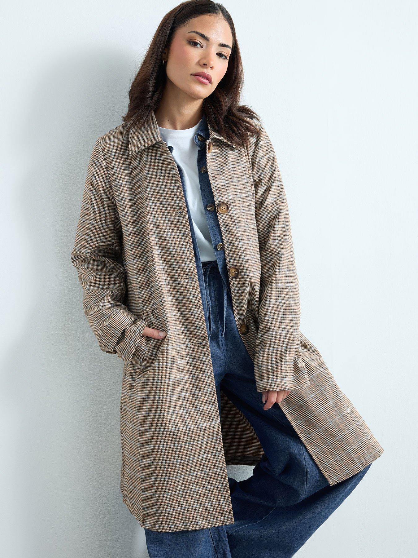 Image 1 of 5 of PixieGirl Petite Duster Check Car Coat - Grey