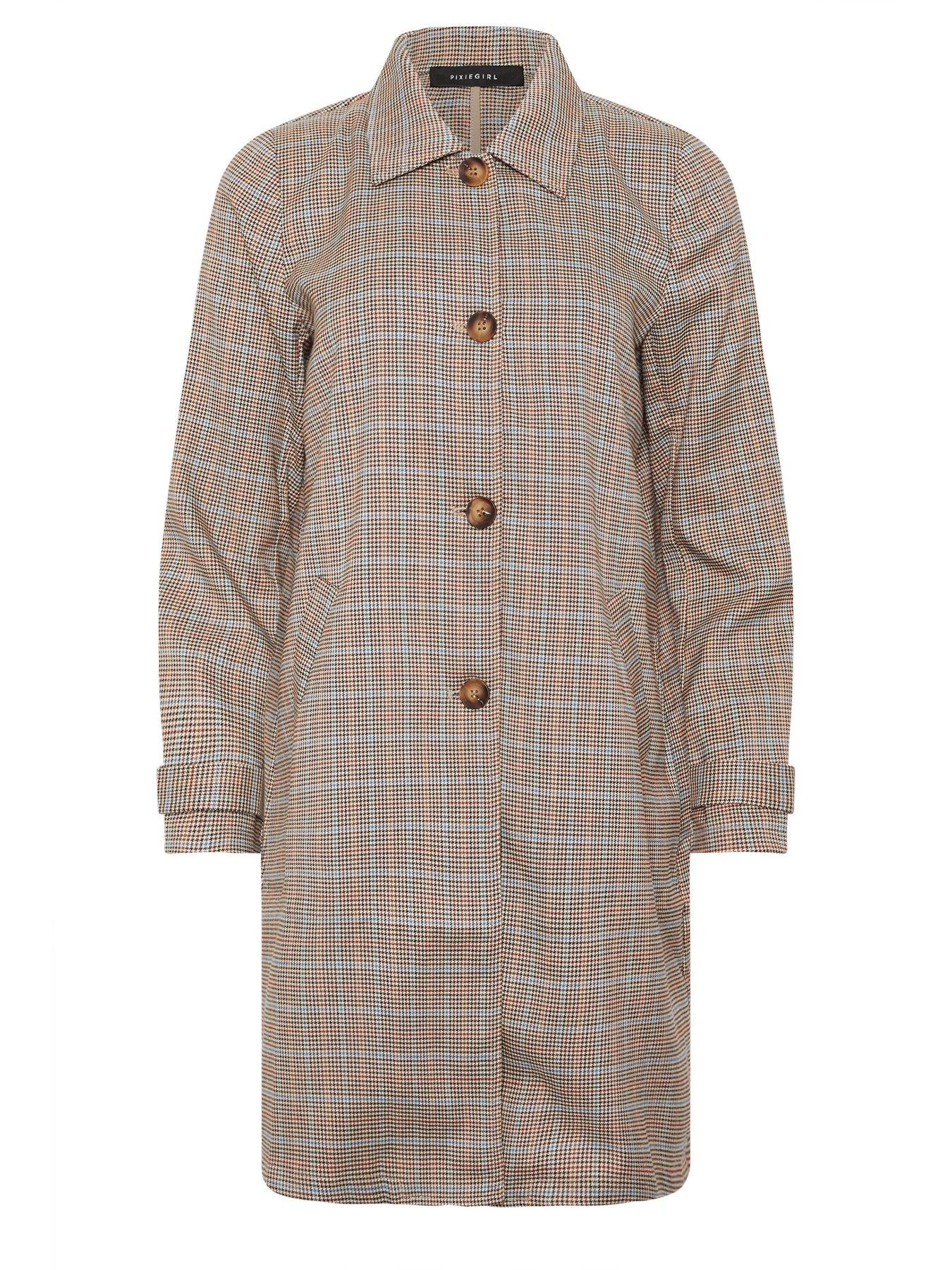 Image 5 of 5 of PixieGirl Petite Duster Check Car Coat - Grey
