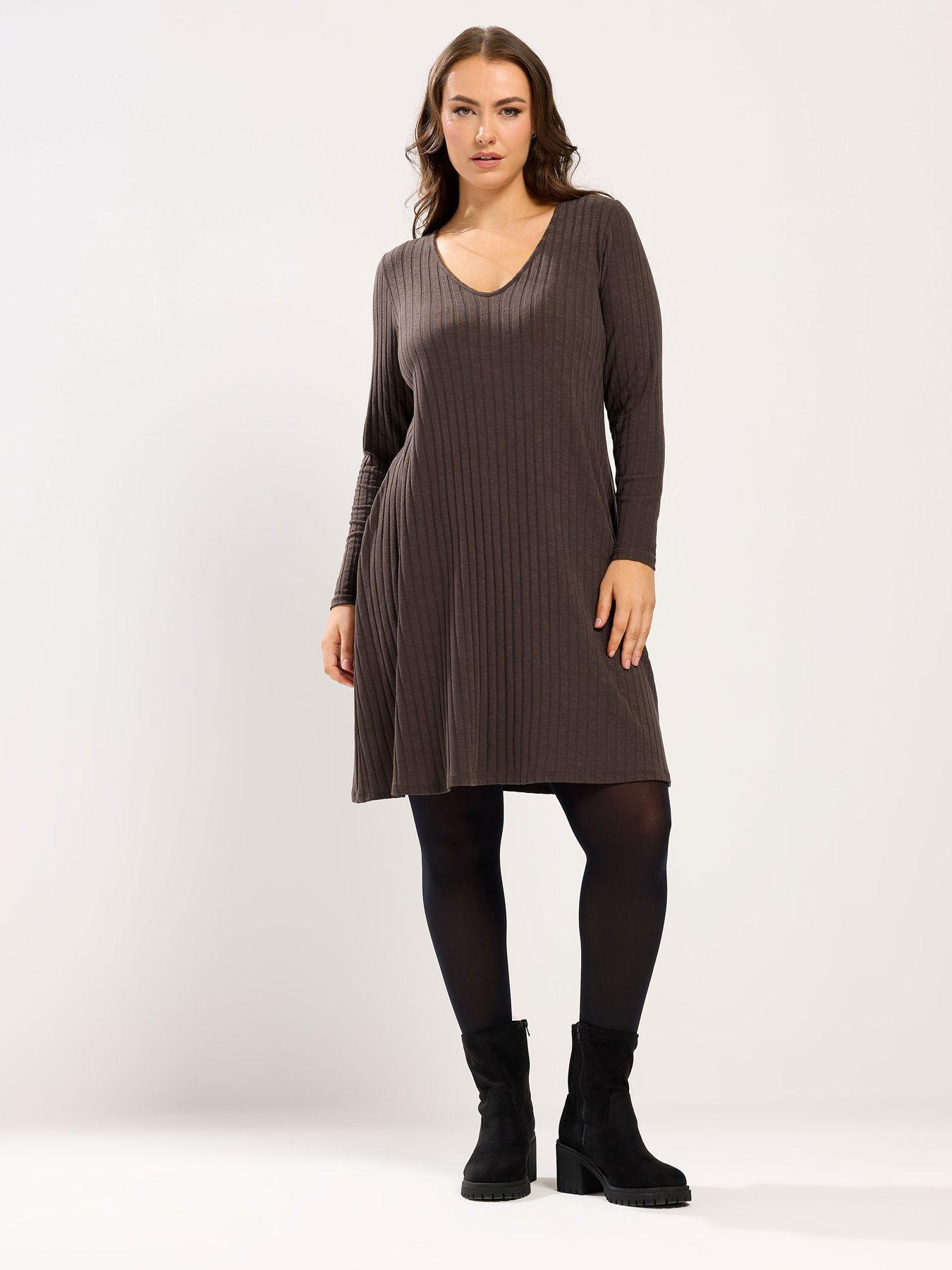 Yours Curve Short Flare Wide Rib Dress | Very