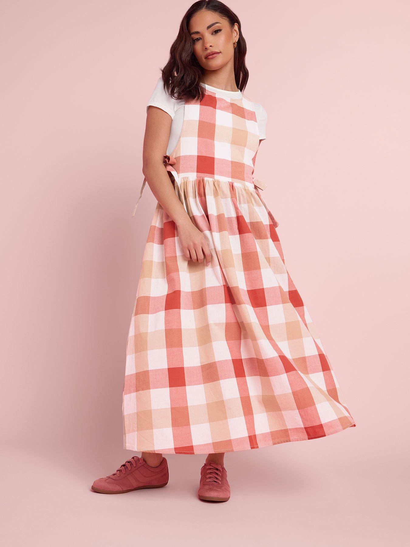 PixieGirl Petite Check Side Tie Midi Dress