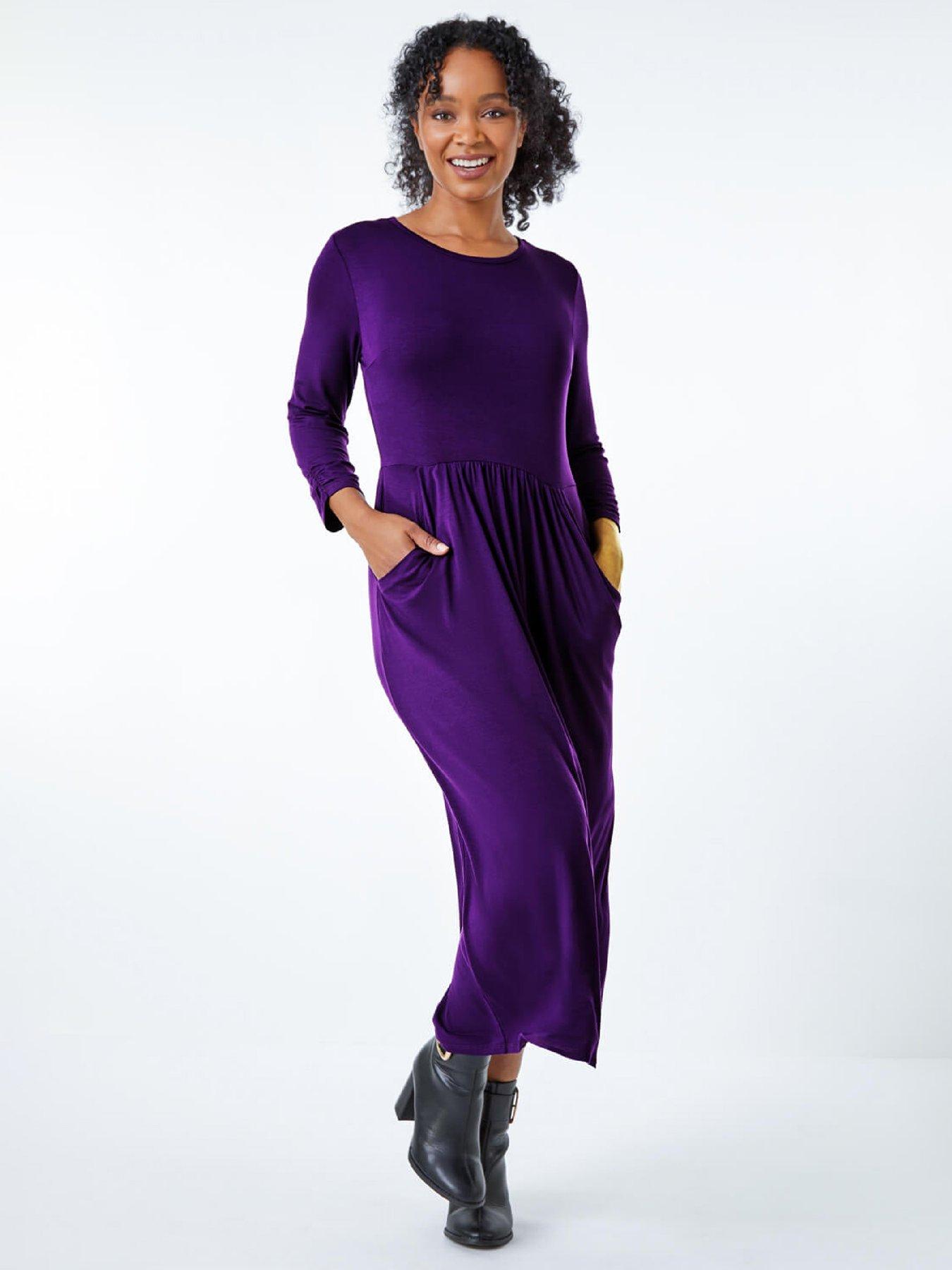 Roman Petite Jersey Stretch Midi Dress - Purple