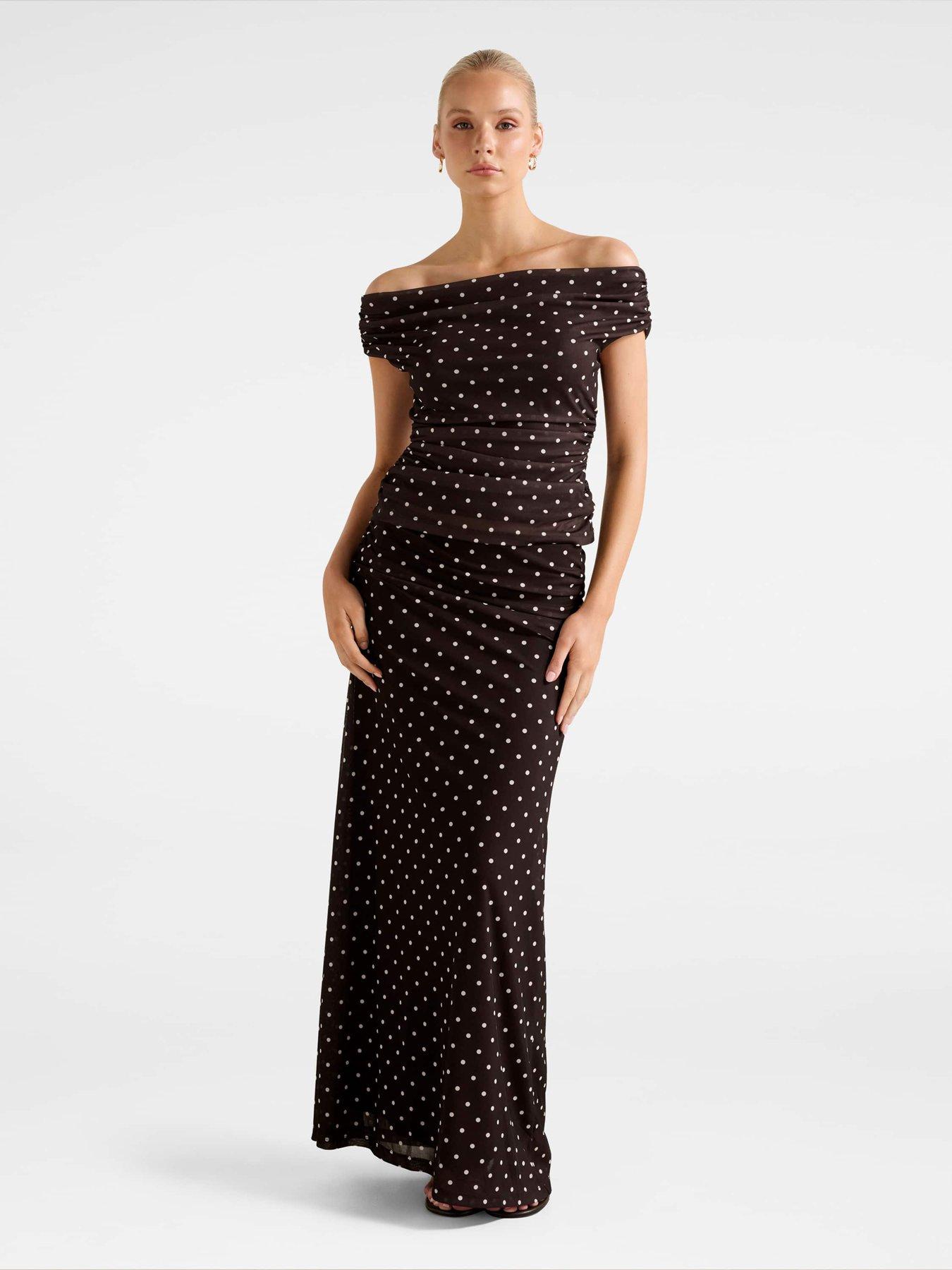 Image 1 of 5 of Forever New Mimi Off Shoulder Mesh Top - Brown