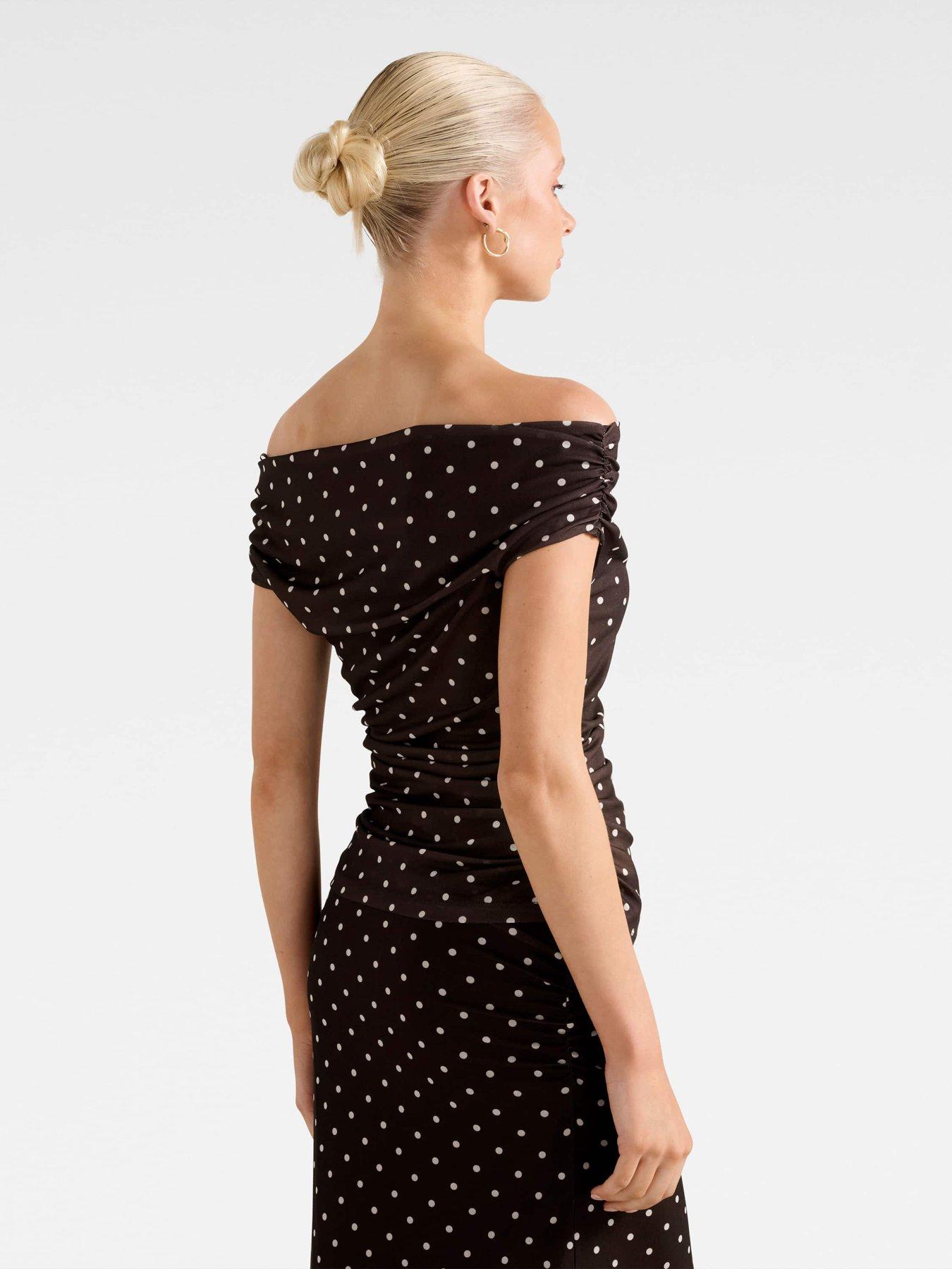 Image 2 of 5 of Forever New Mimi Off Shoulder Mesh Top - Brown