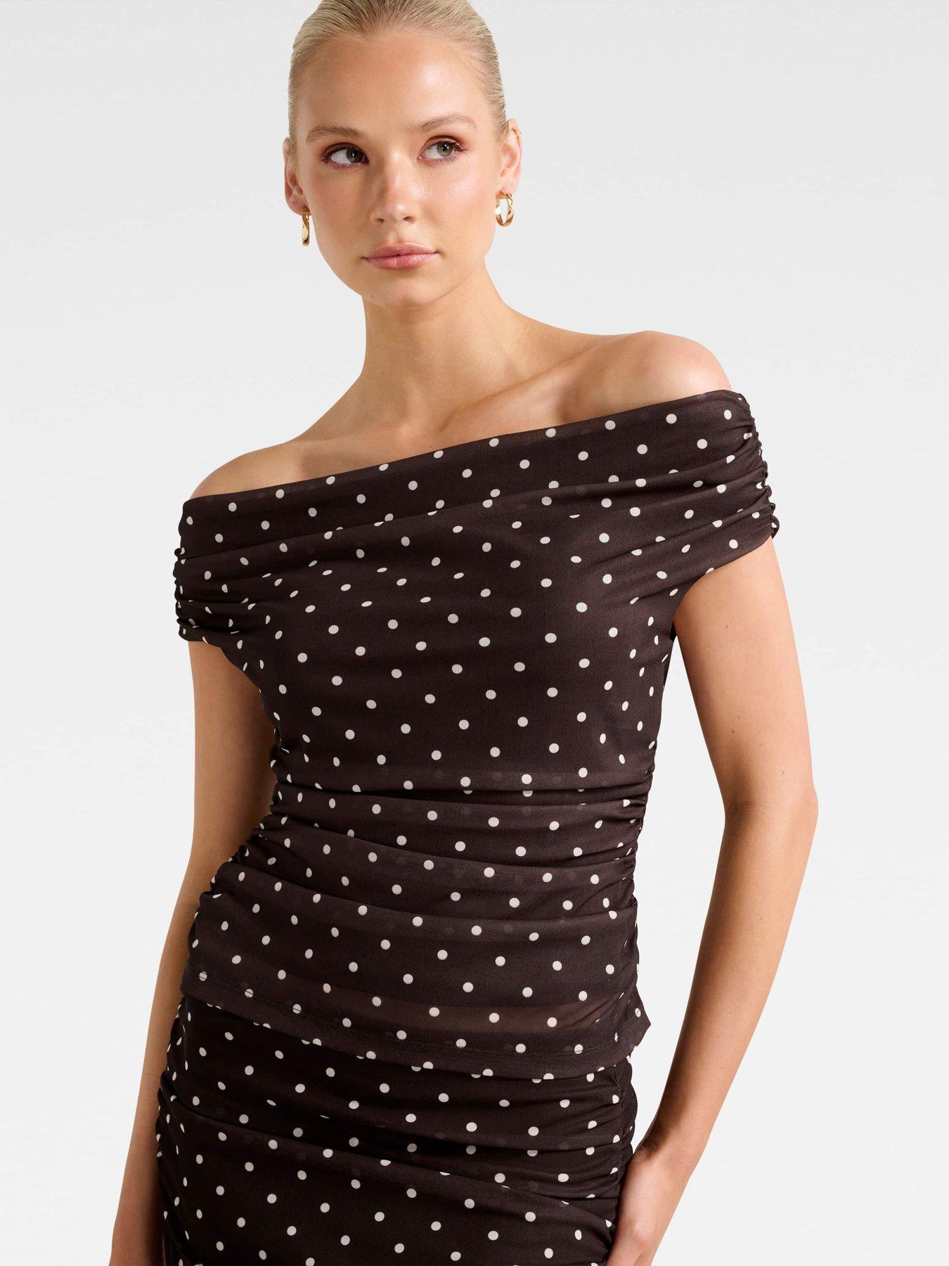 Image 3 of 5 of Forever New Mimi Off Shoulder Mesh Top - Brown