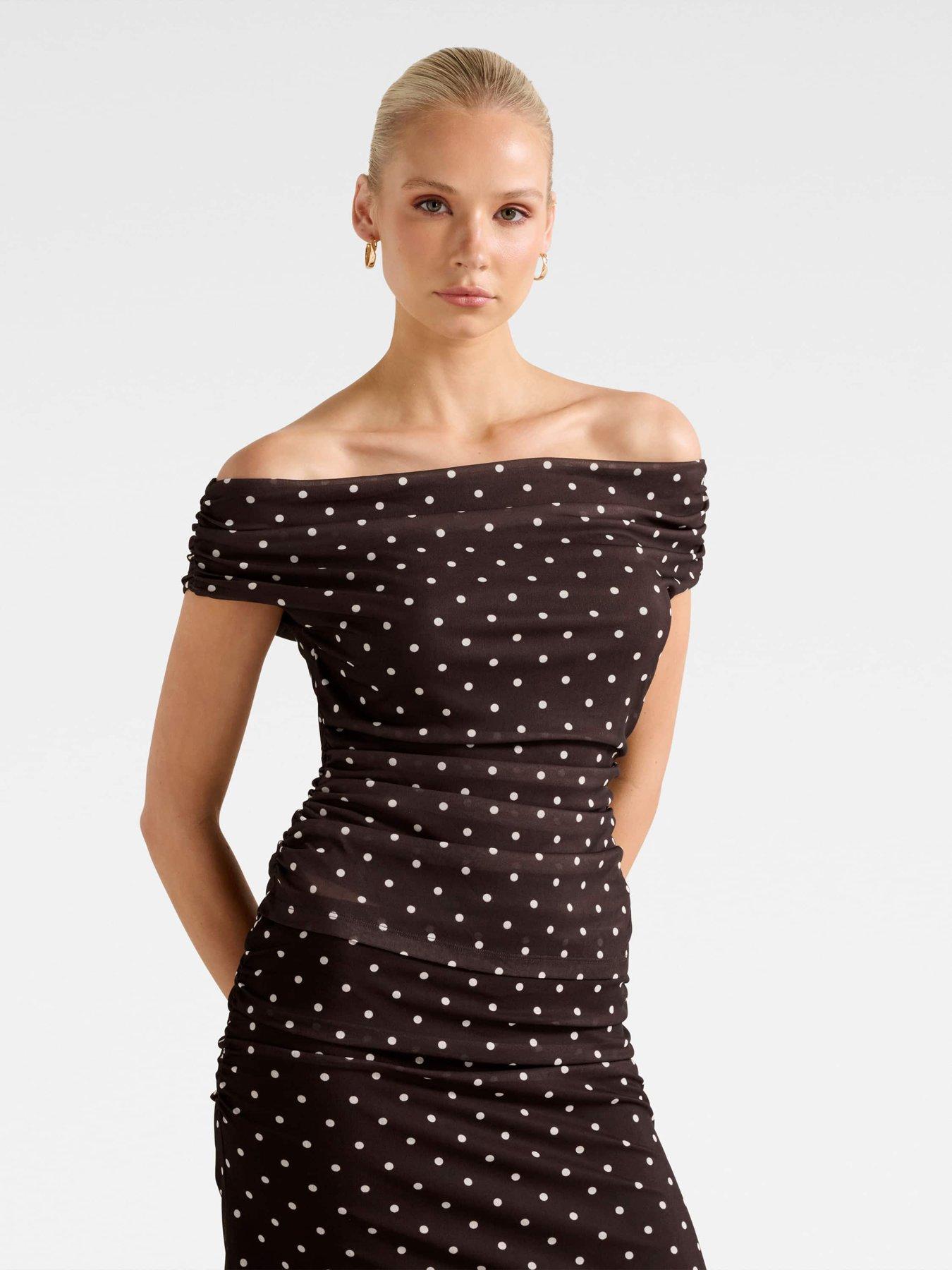Image 5 of 5 of Forever New Mimi Off Shoulder Mesh Top - Brown