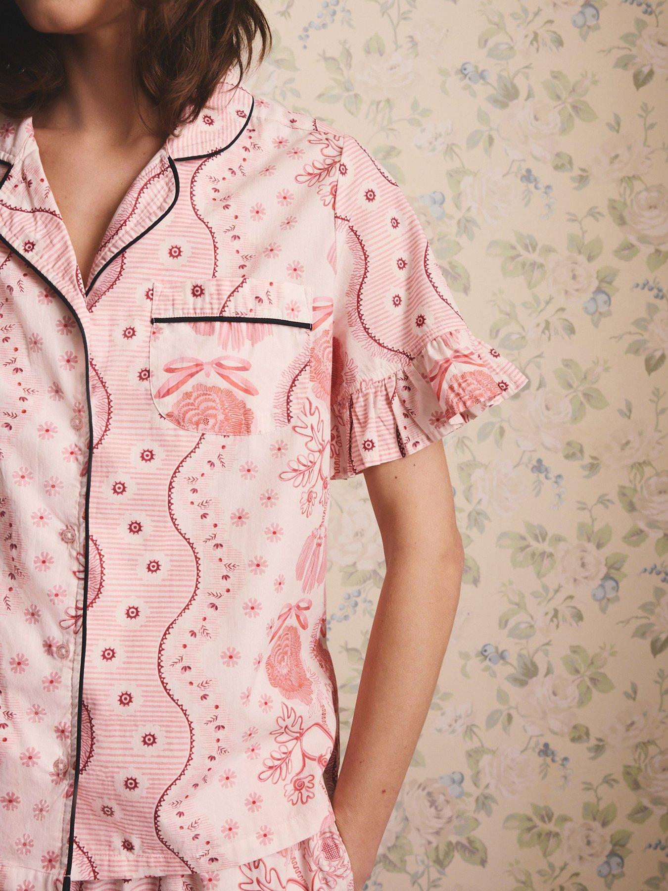 Cath Kidston Button Through Pyamaj Set Spitalfields Silk Print - Pink