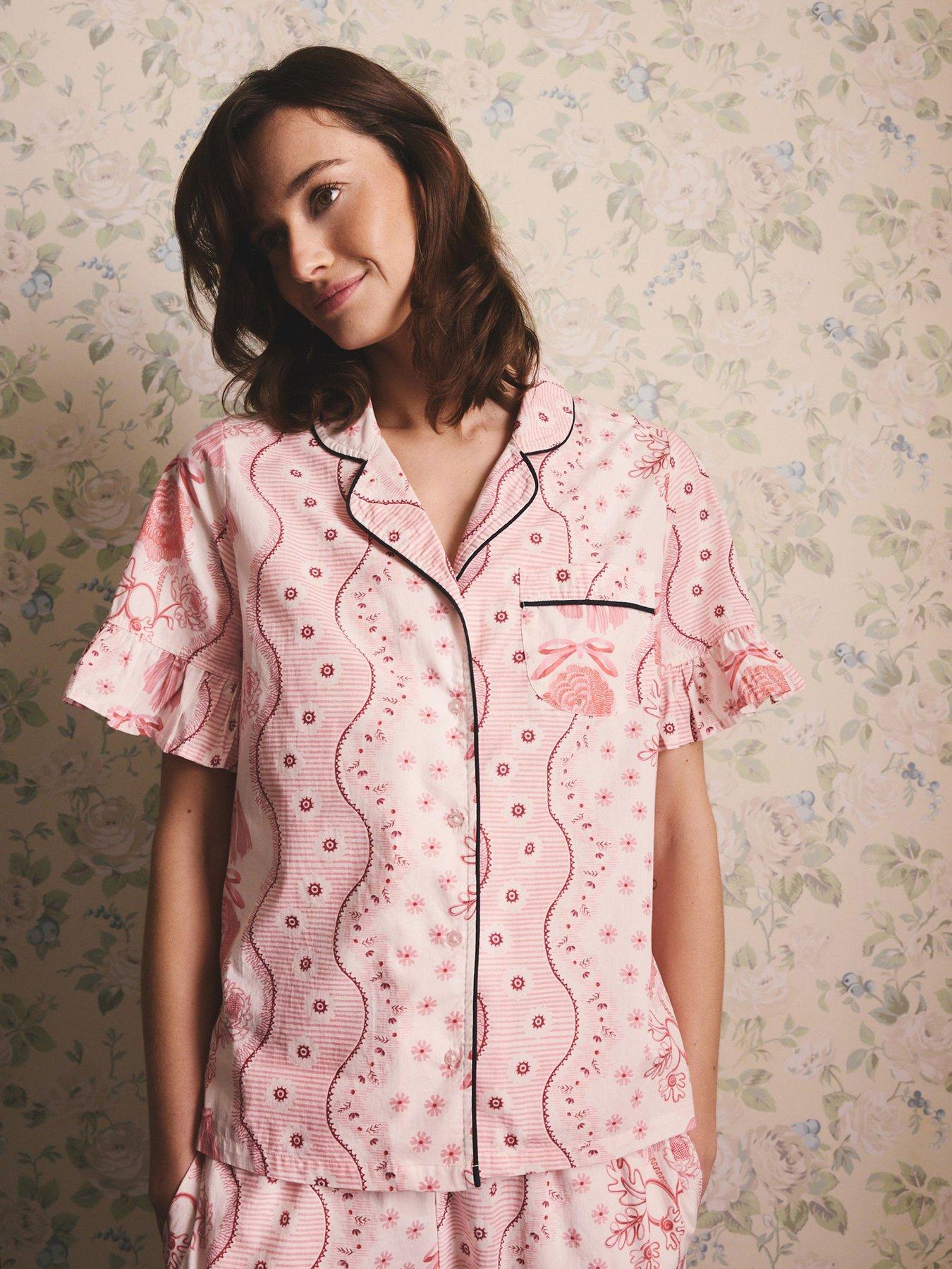 Image 4 of 7 of Cath Kidston Button Through Pyjama Set Spitalfields Silk Print - Pink