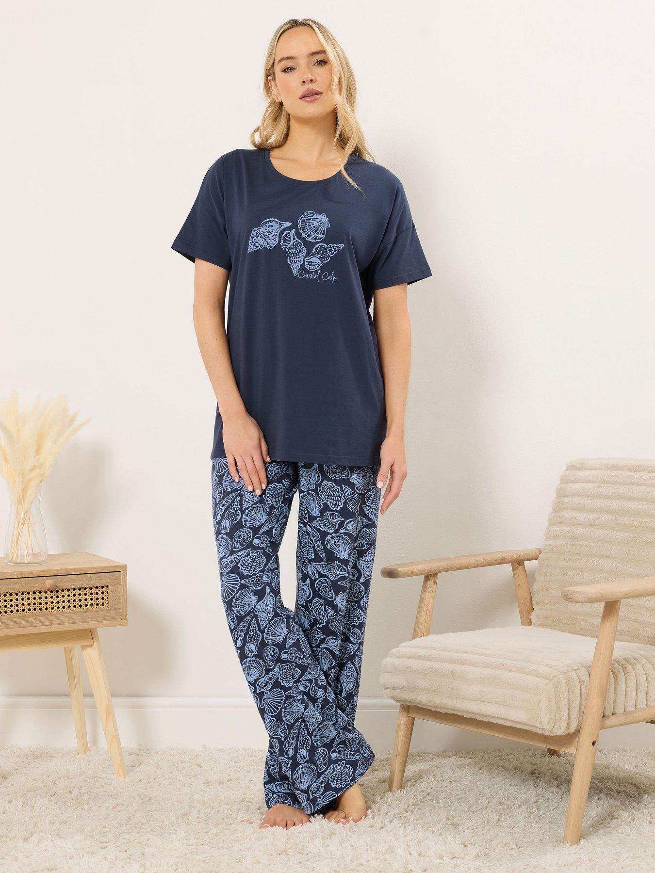 Image 3 of 5 of Long Tall Sally Beach Club Short Sleeve Wide Leg Pyjama Set - Blue