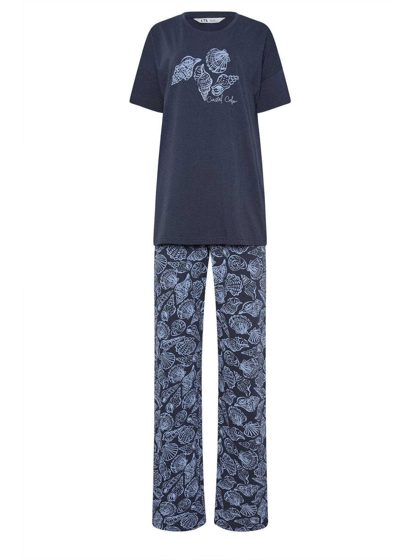 Image 5 of 5 of Long Tall Sally Beach Club Short Sleeve Wide Leg Pyjama Set - Blue