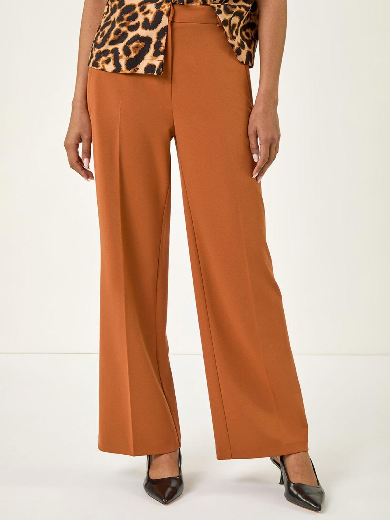Roman Wide Leg Stretch Trousers - Rust
