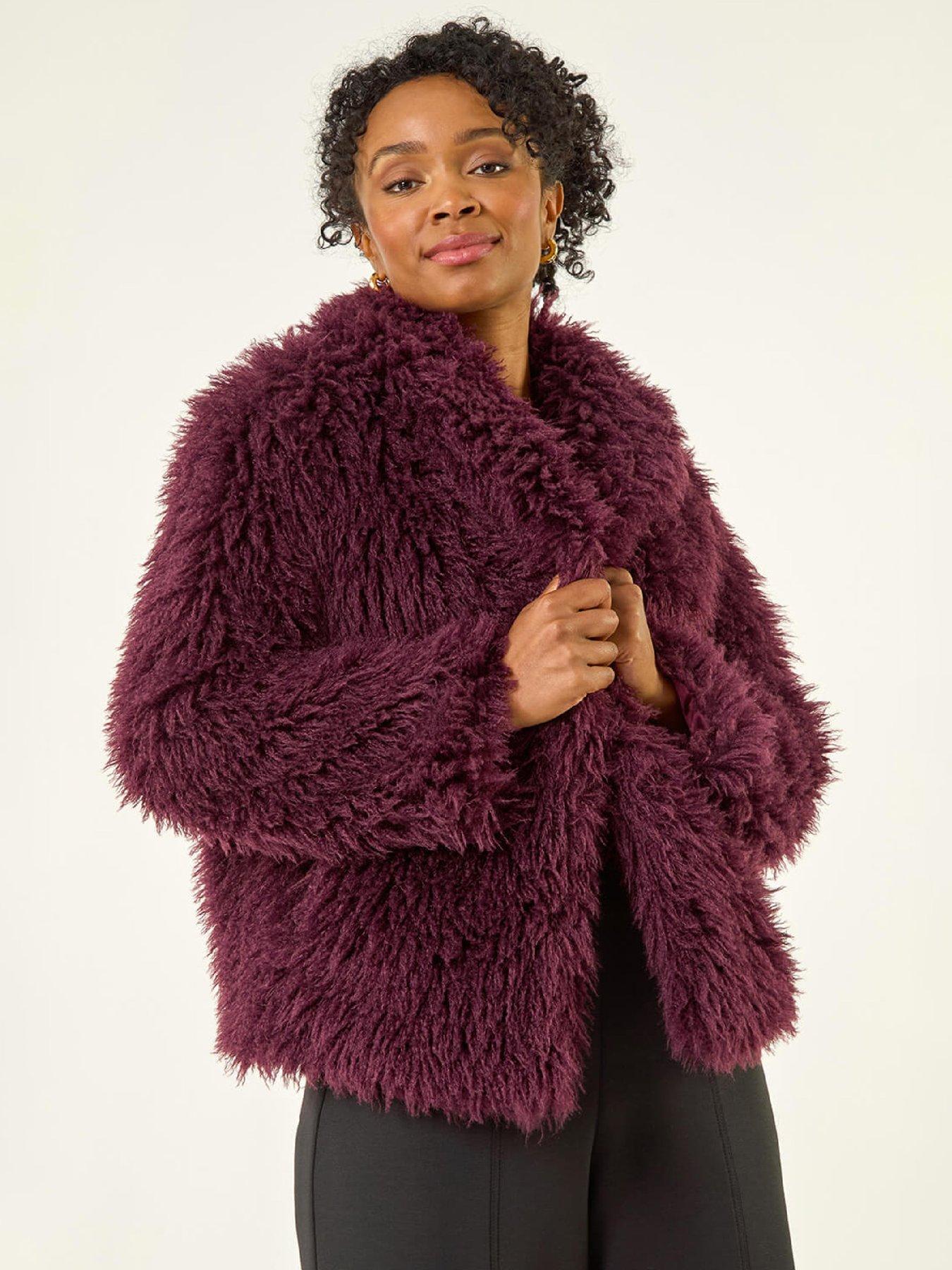 Roman Petite Faux Fur Collar Coat - Wine