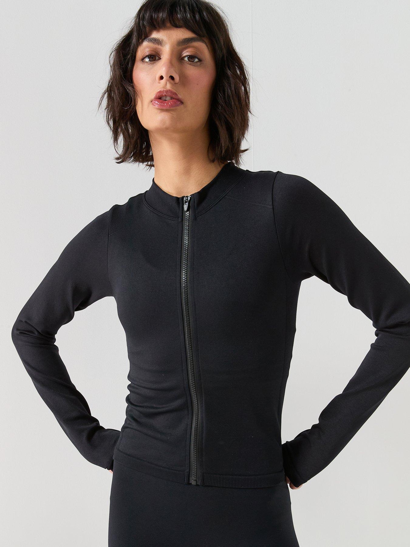 Peach Fit Womens Zip Through Top - Black