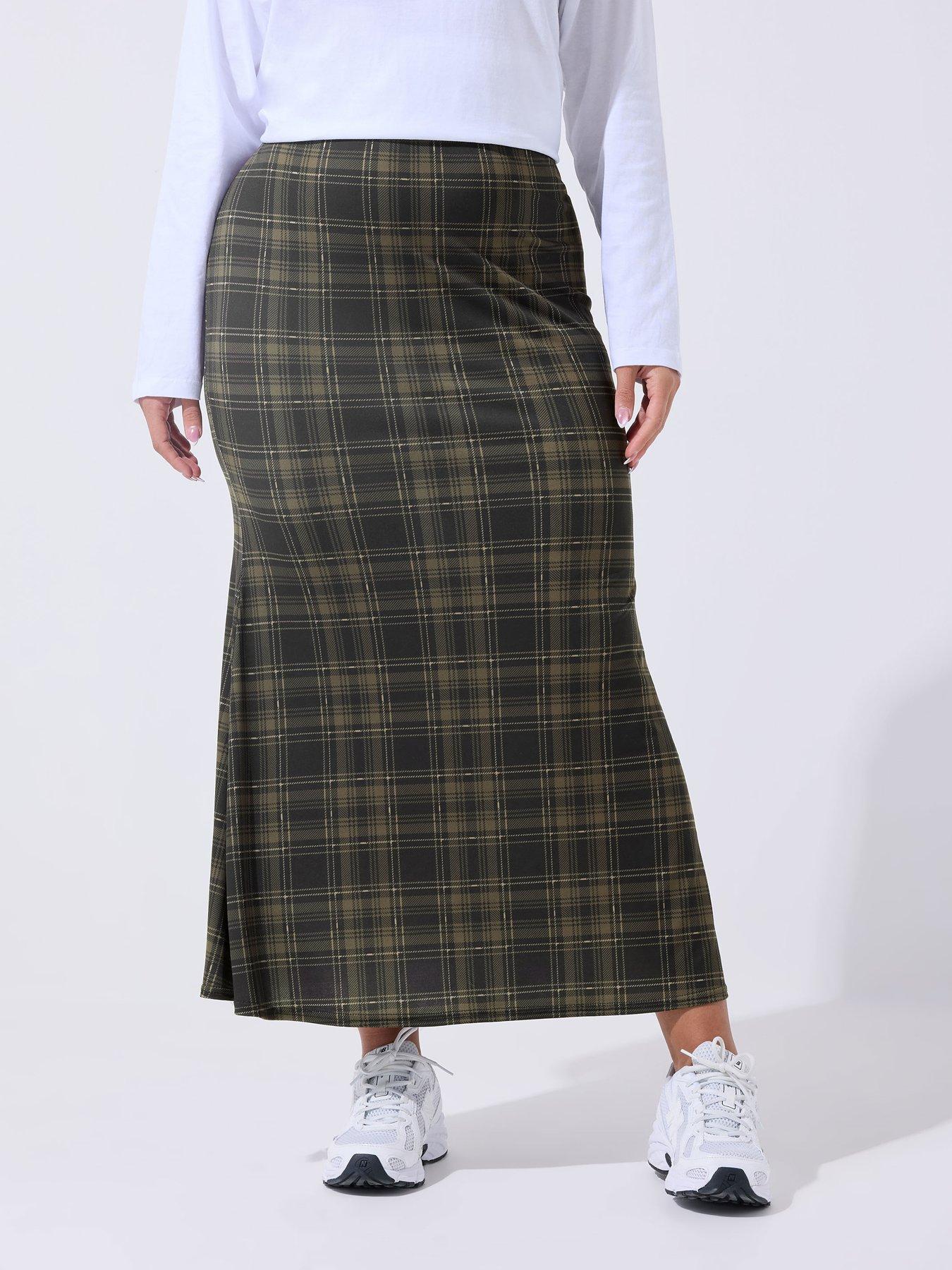 Yours Curve Check Midi Skirt