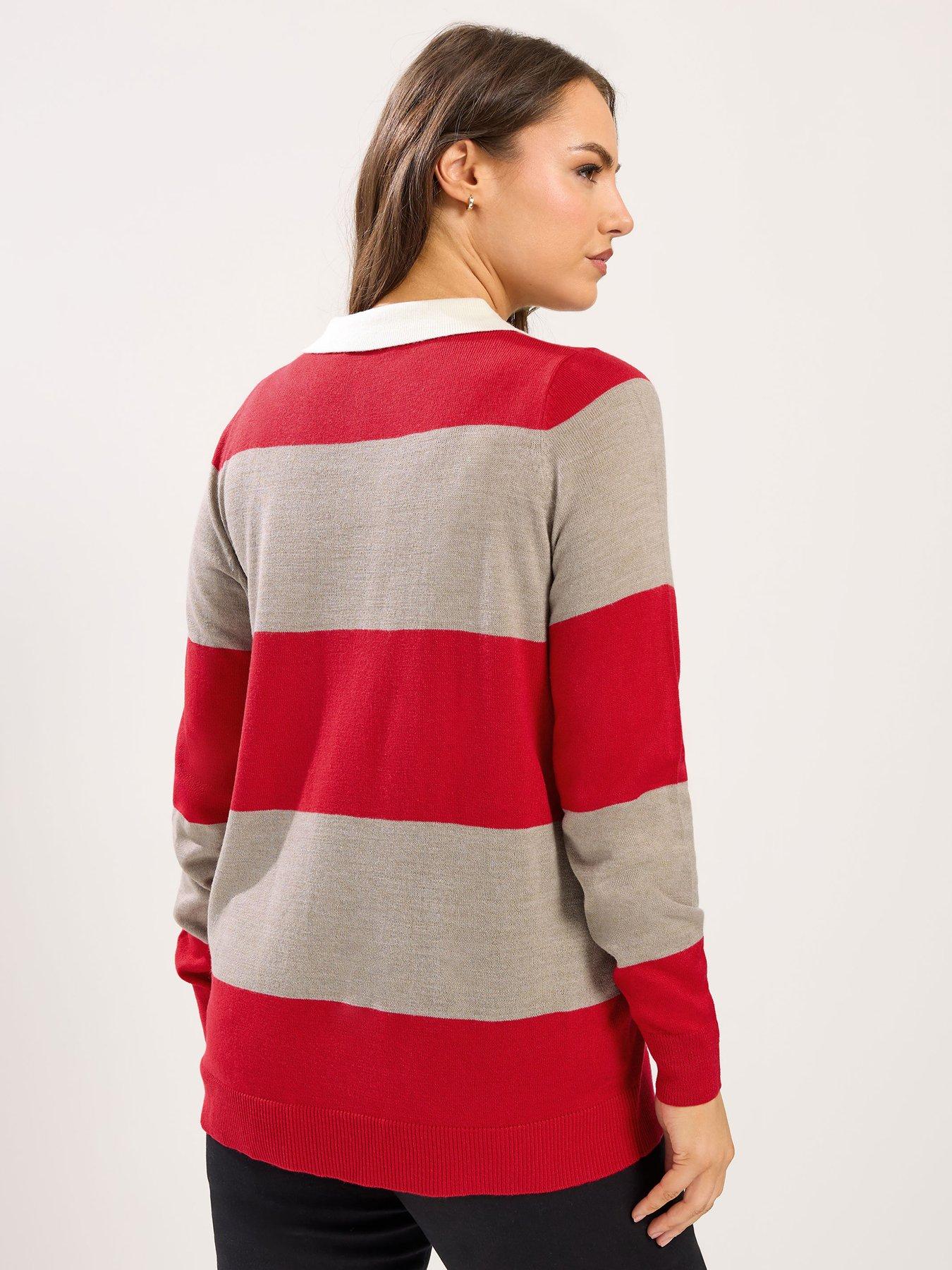 Yours Curve Fine Gauge Rugby Jumper - Red | Very