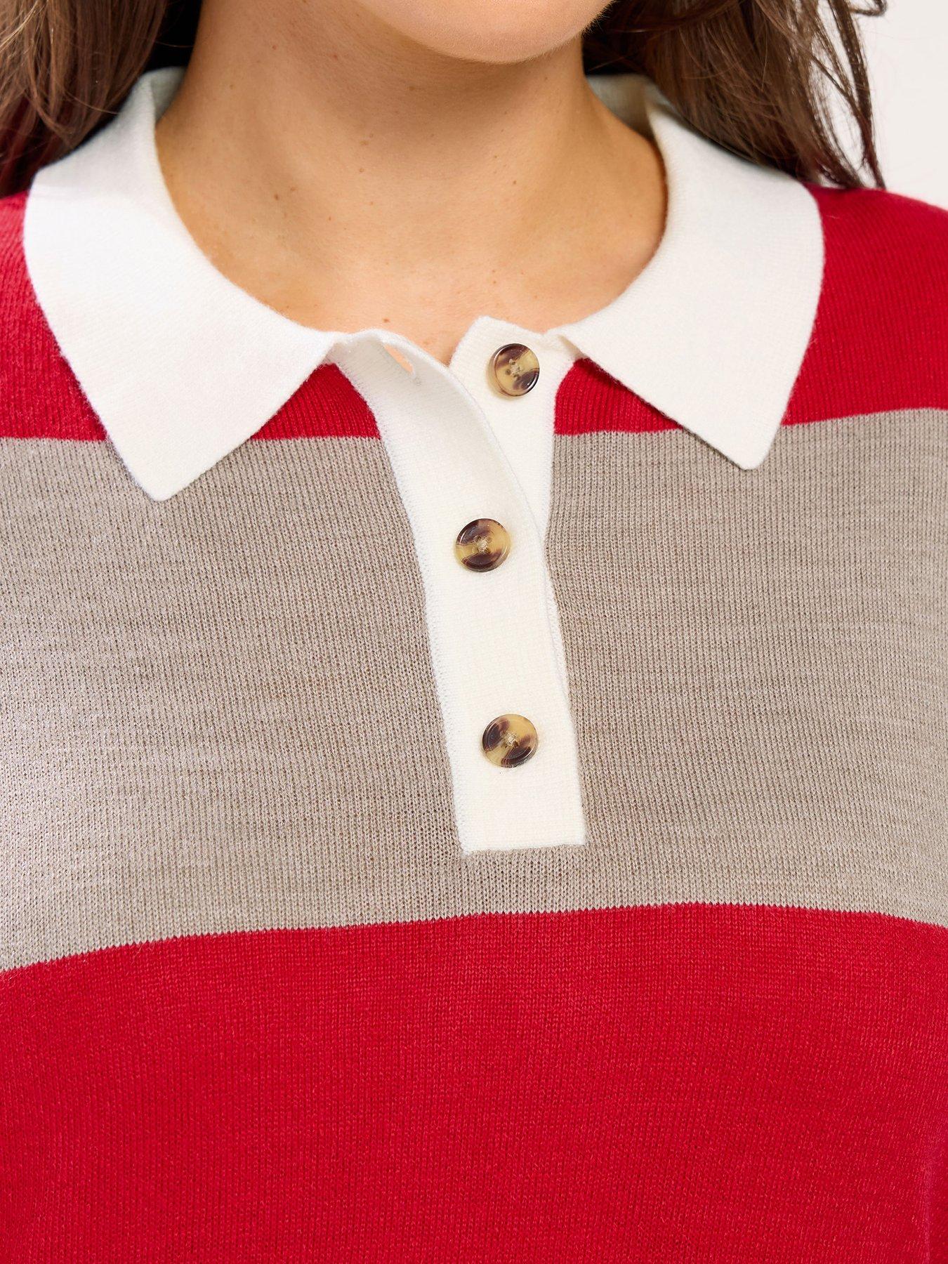 Yours Curve Fine Gauge Rugby Jumper - Red | Very