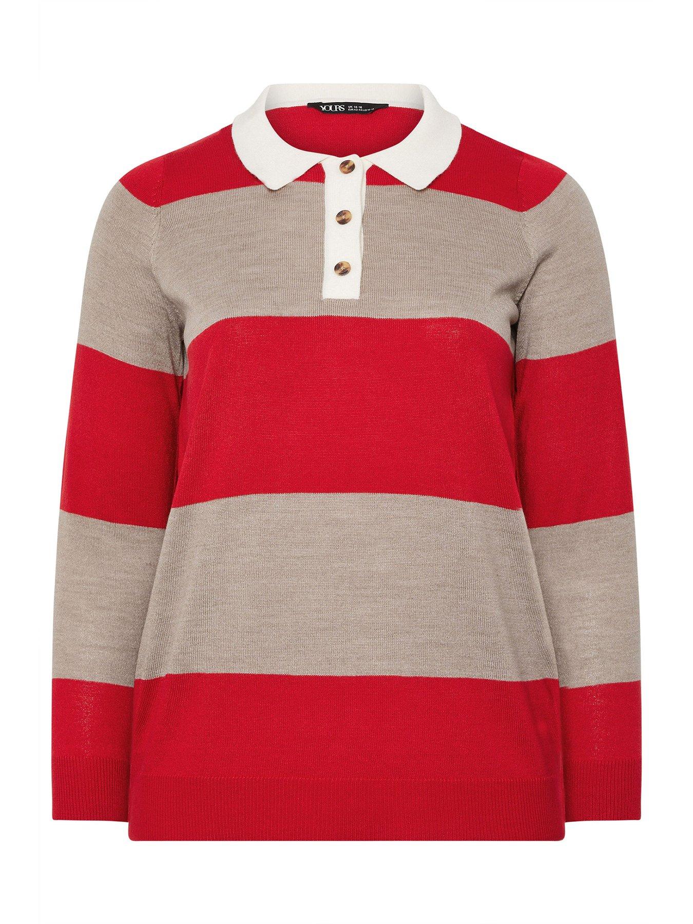Yours Curve Fine Gauge Rugby Jumper - Red | Very