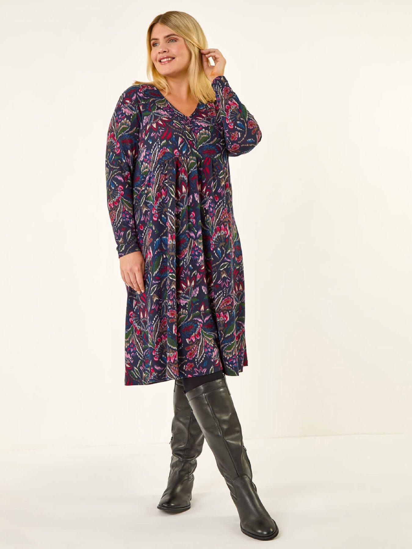 Roman Paisley Soft Stretch V-neck Dress - Navy