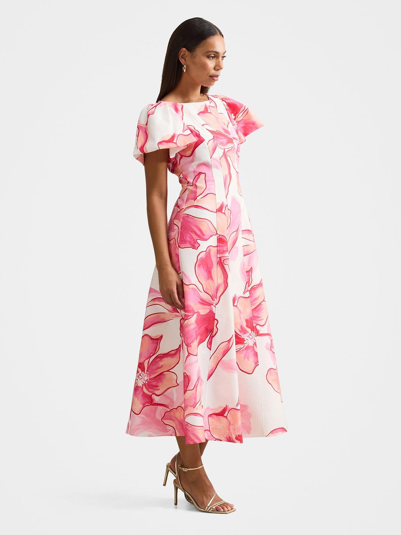 Image 1 of 4 of Forever New Wilda Flutter Sleeve Dress - Pink