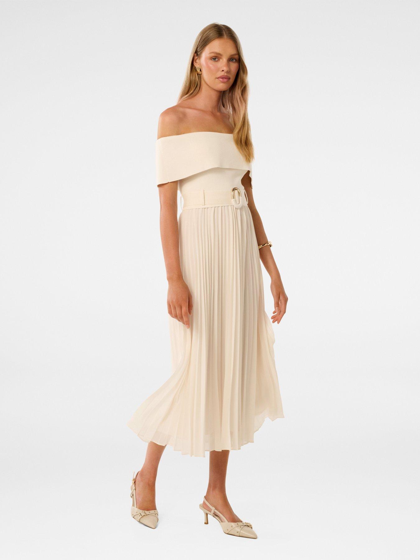 Forever New Capri Bardot Midi Dress - Cream