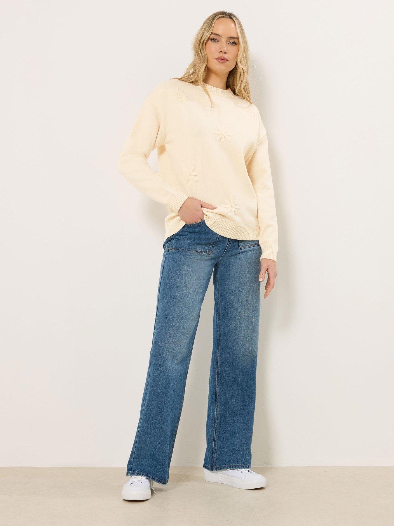 Image 3 of 5 of Long Tall Sally Floral Embroidered Jumper - Cream