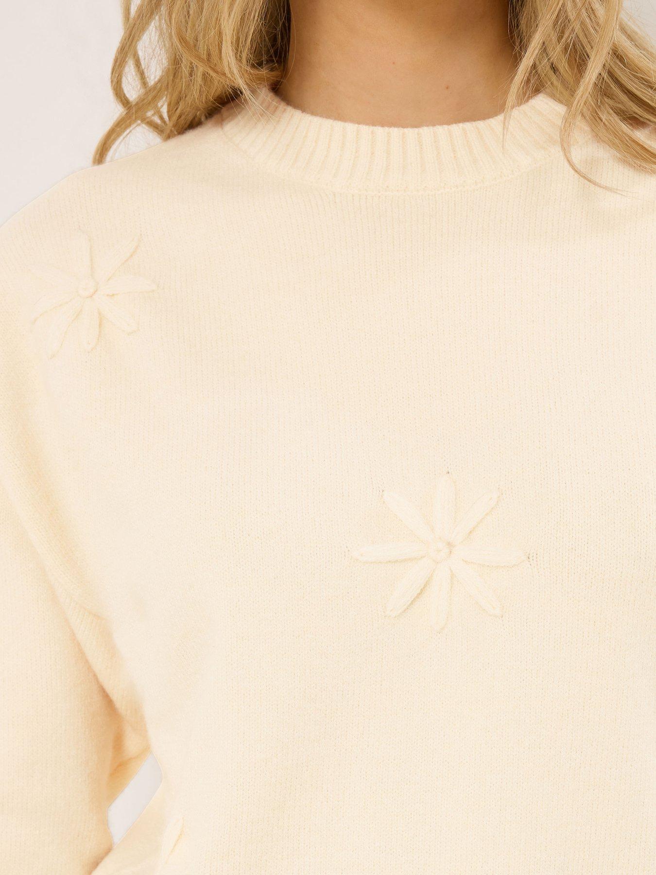 Image 4 of 5 of Long Tall Sally Floral Embroidered Jumper - Cream