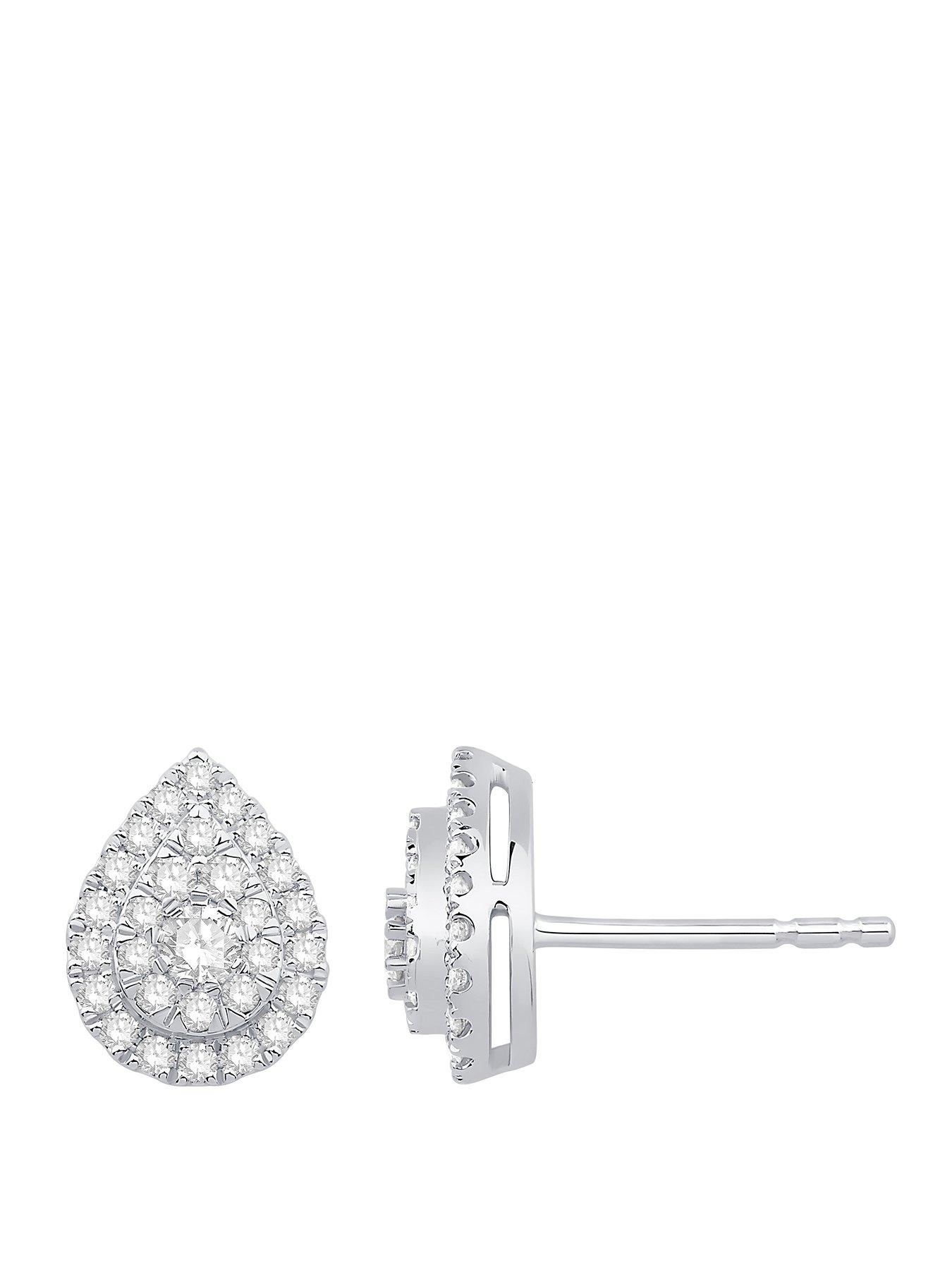 Ernest Jones 050Ct Diamond Cluster Pear Shaped Earrings - Platinum